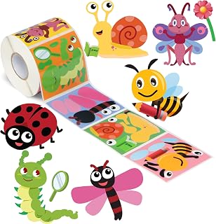 Jouierty 300 Sheets Make Your Own Insect Stickers Scene Roll, Make a Face Stickers Game DIY Dress Up Art Crafts Summer Bugs Party Theme Mix and Match Insect Sticker for Kids School Prizes Reward