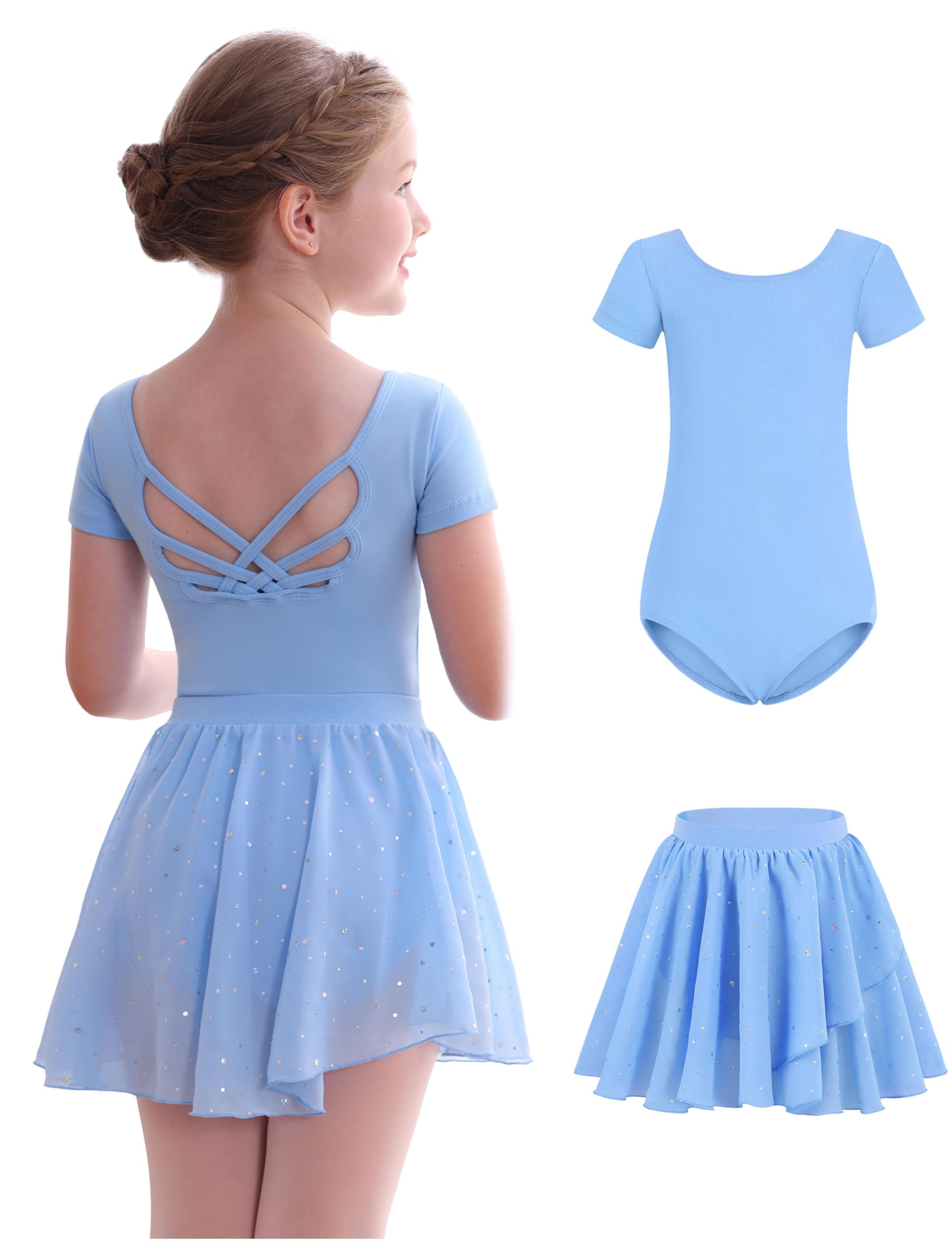 MdnMd Long Sleeve Dance Ballet Leotards for Girls Toddler Skirt Combo Ballerina Dresses Outfit Hollow Knot Back
