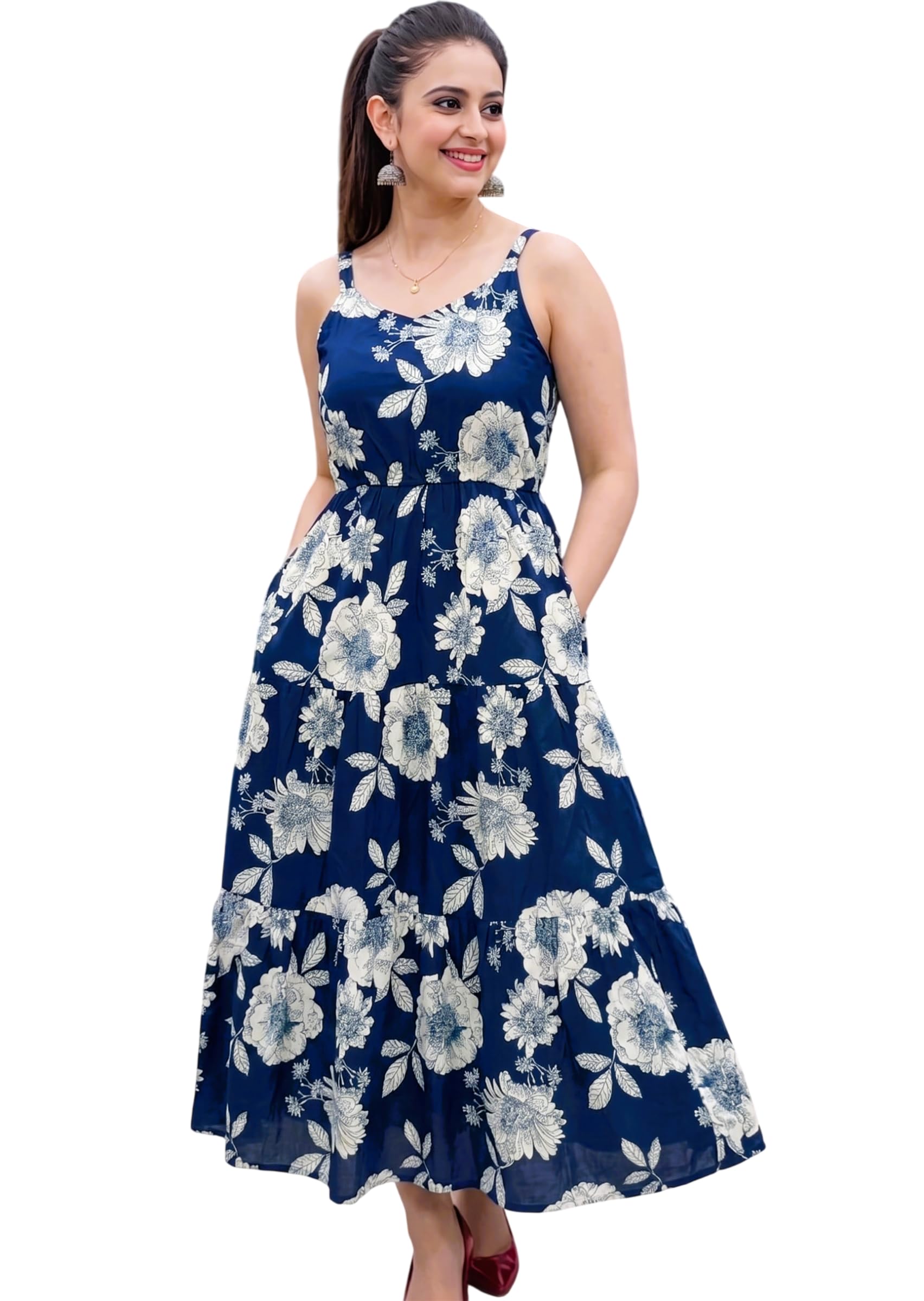chaukas Women's Rayon Printed Maxi Dress, Sleeveless A-Line Flared Long Dress with Pockets, Casual Summer Beach Vacation Wear-picture-31