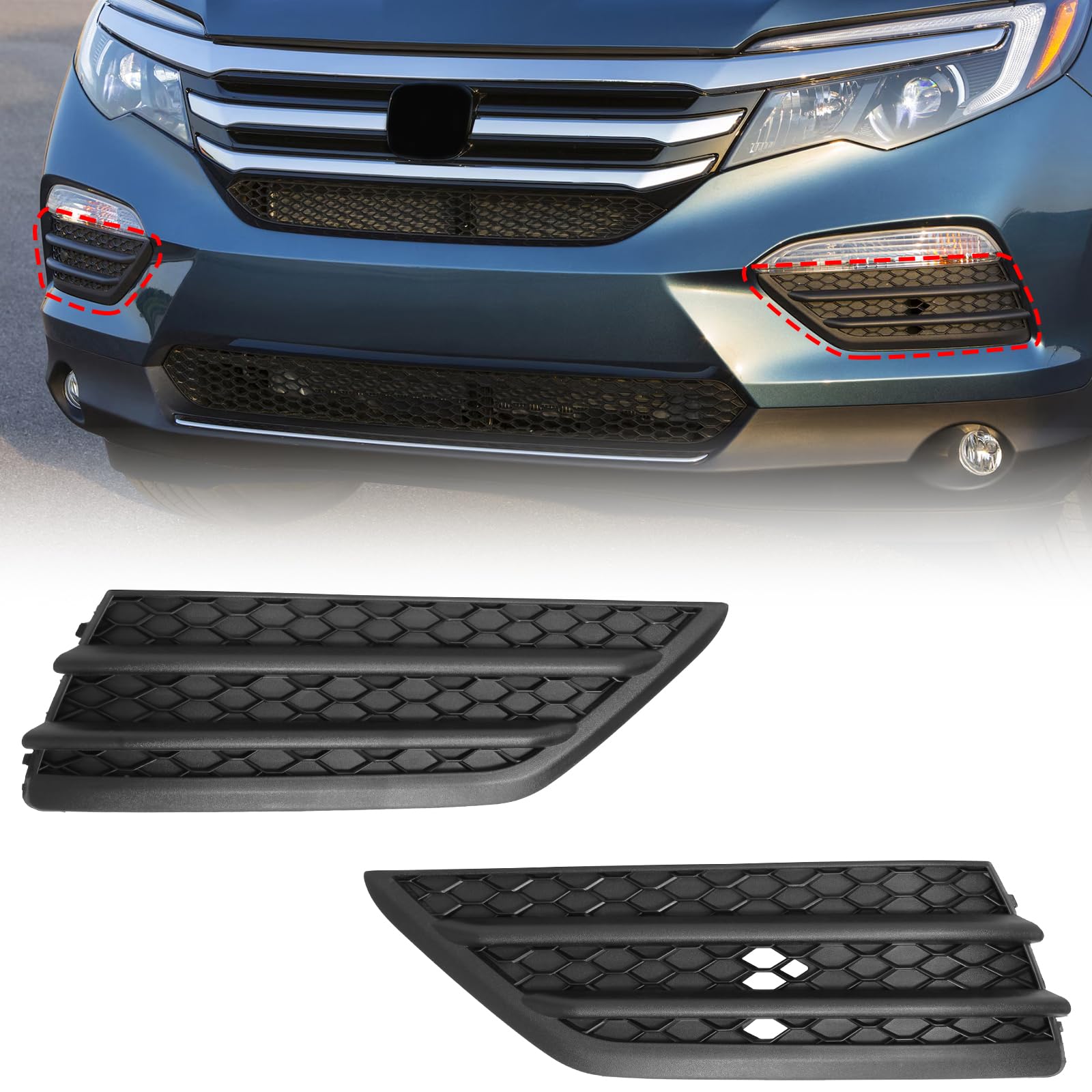 BXZ Front Bumper Insert Fog Light Lamp Cover Outer Grille Pair for 2016 2017 2018 Honda Pilot LX EX EX-L