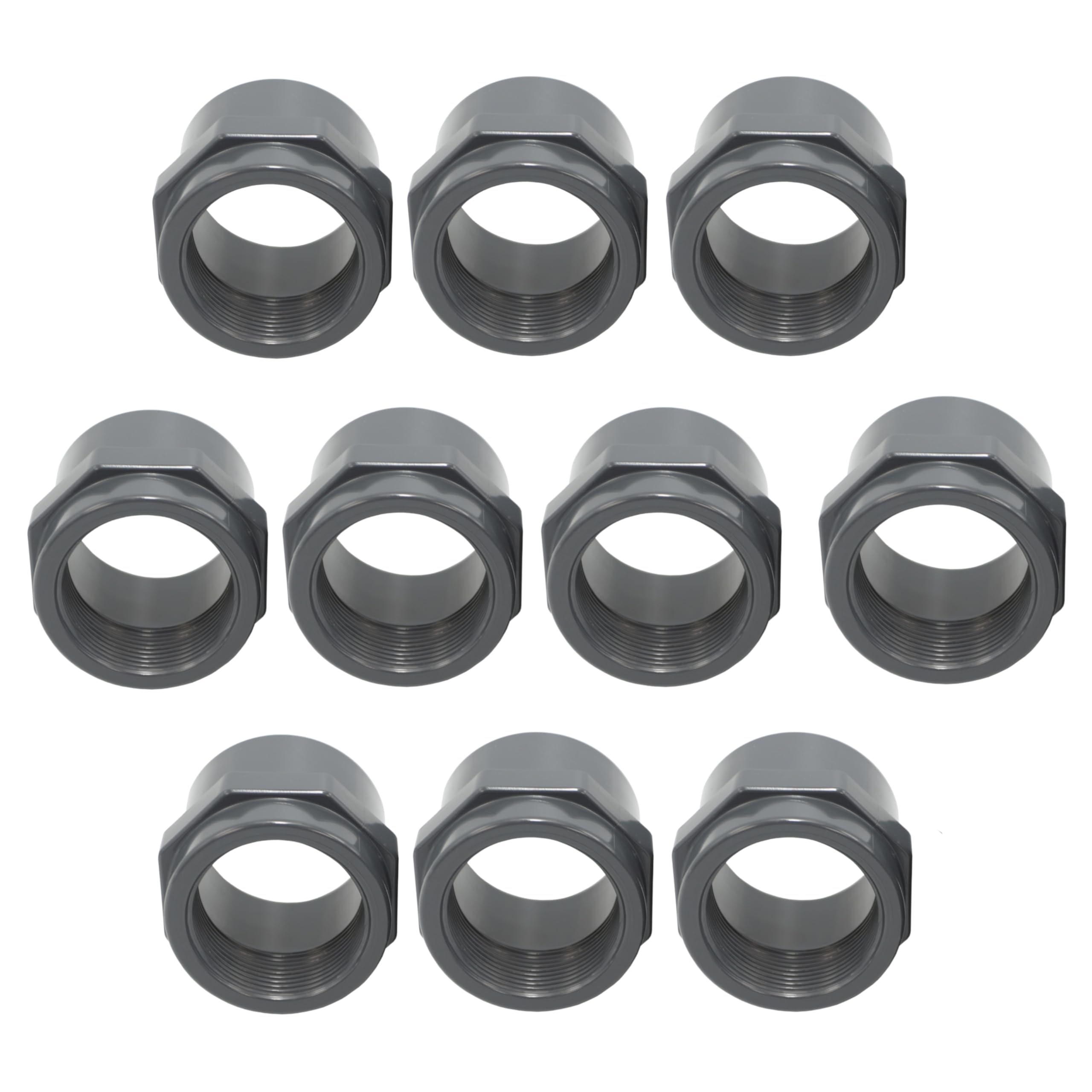 HAF® 10 x złączek z PCW mufa gwintowana 63 mm mufa samoprzylepna x gwint wewnętrzny 2" | mufa przejściowa z szarego PCW U do przyłączy rur, rur basenowych itp. | Jakość: Made in Europe - ilość: 10