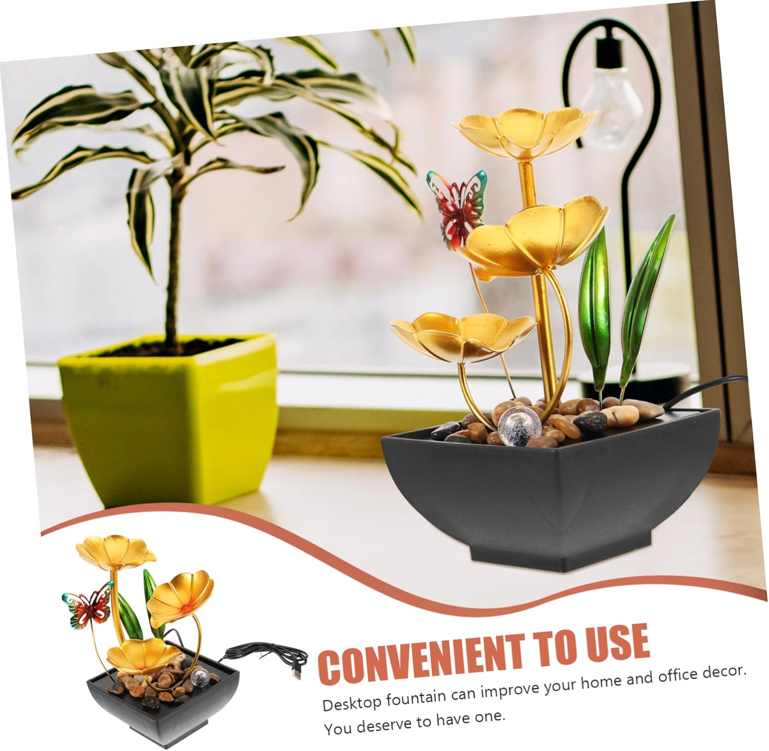 Alipis Running Water Lotus Leaf Tabletop Fountain Water Feature for Indoor Decor Zen Garden Accessory
