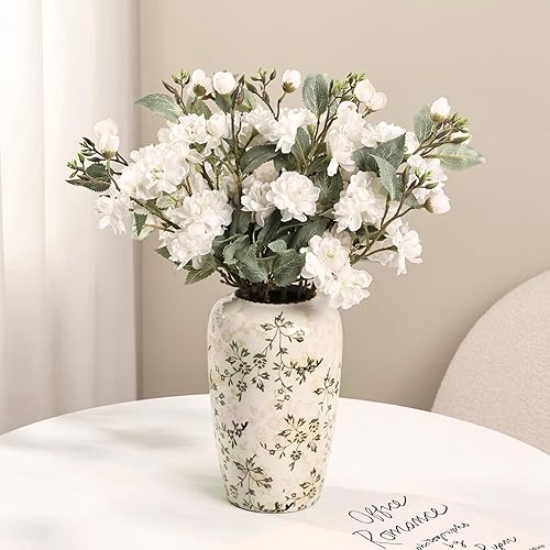 Florero de cerámica floral vintage verde estilo chinoiserie, jarrón grande rústico para decoración del hogar, sala de estar, estantería, oficina,