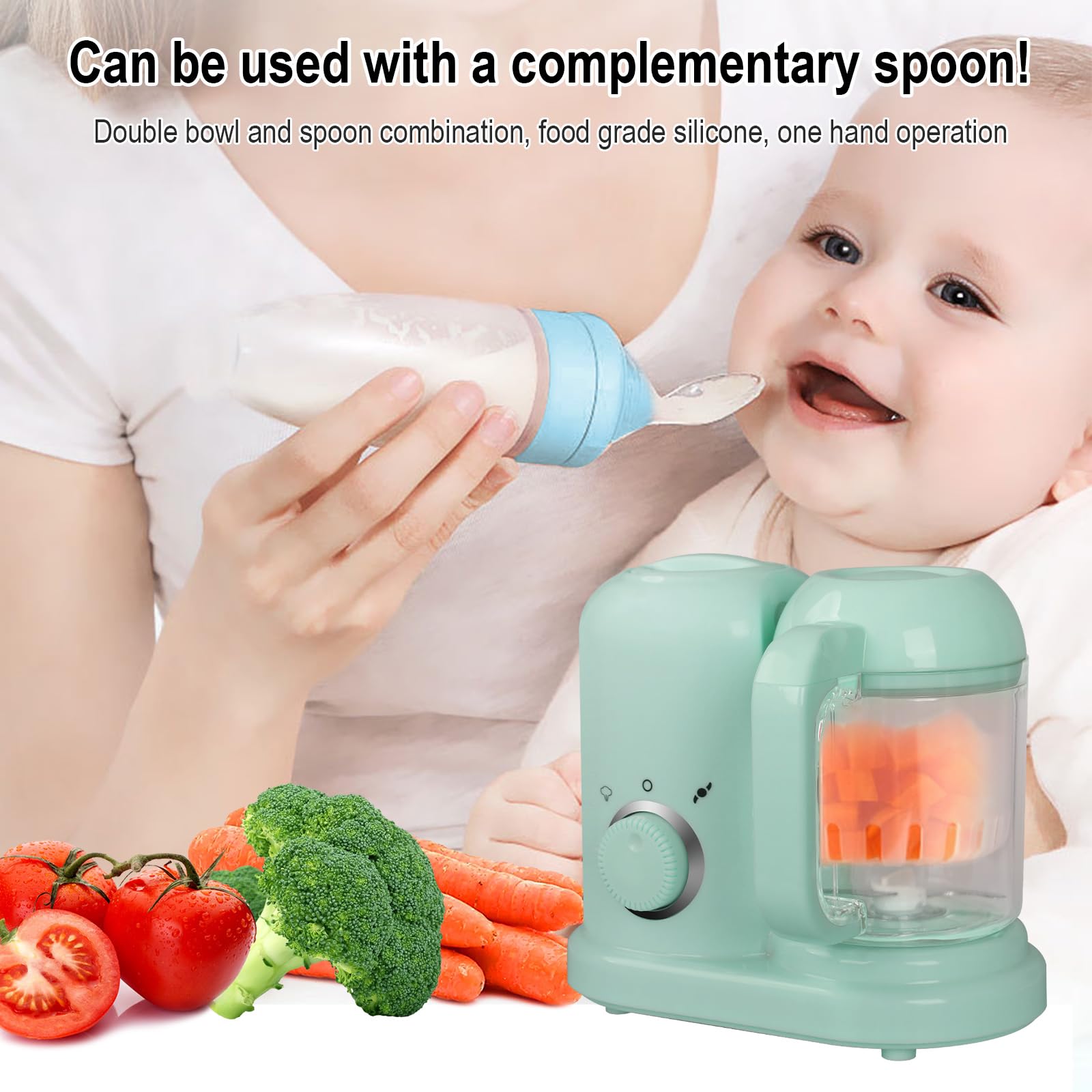 Robot multifunzione 4 in 1 per alimenti bambini, vaporizzatore, frullatore, scongelatore, riscaldatore (Verde)