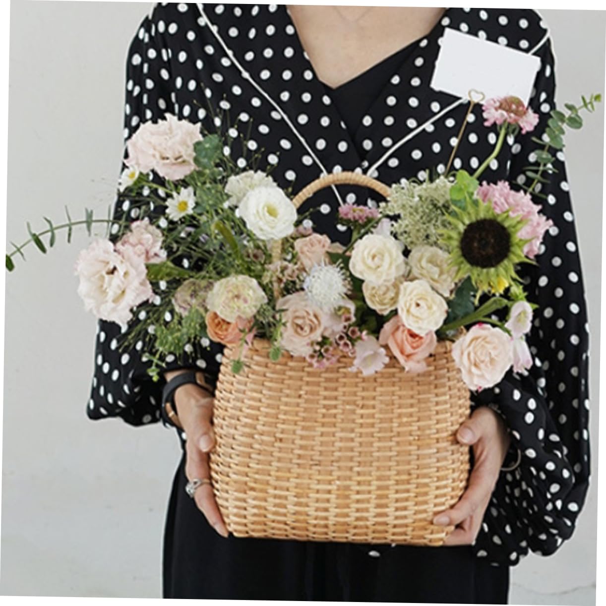 KOMBIUDA Cesta Tejida de Madera para Flores, Porta Flores Decorativo y Útil para Almacenamiento en Hogar