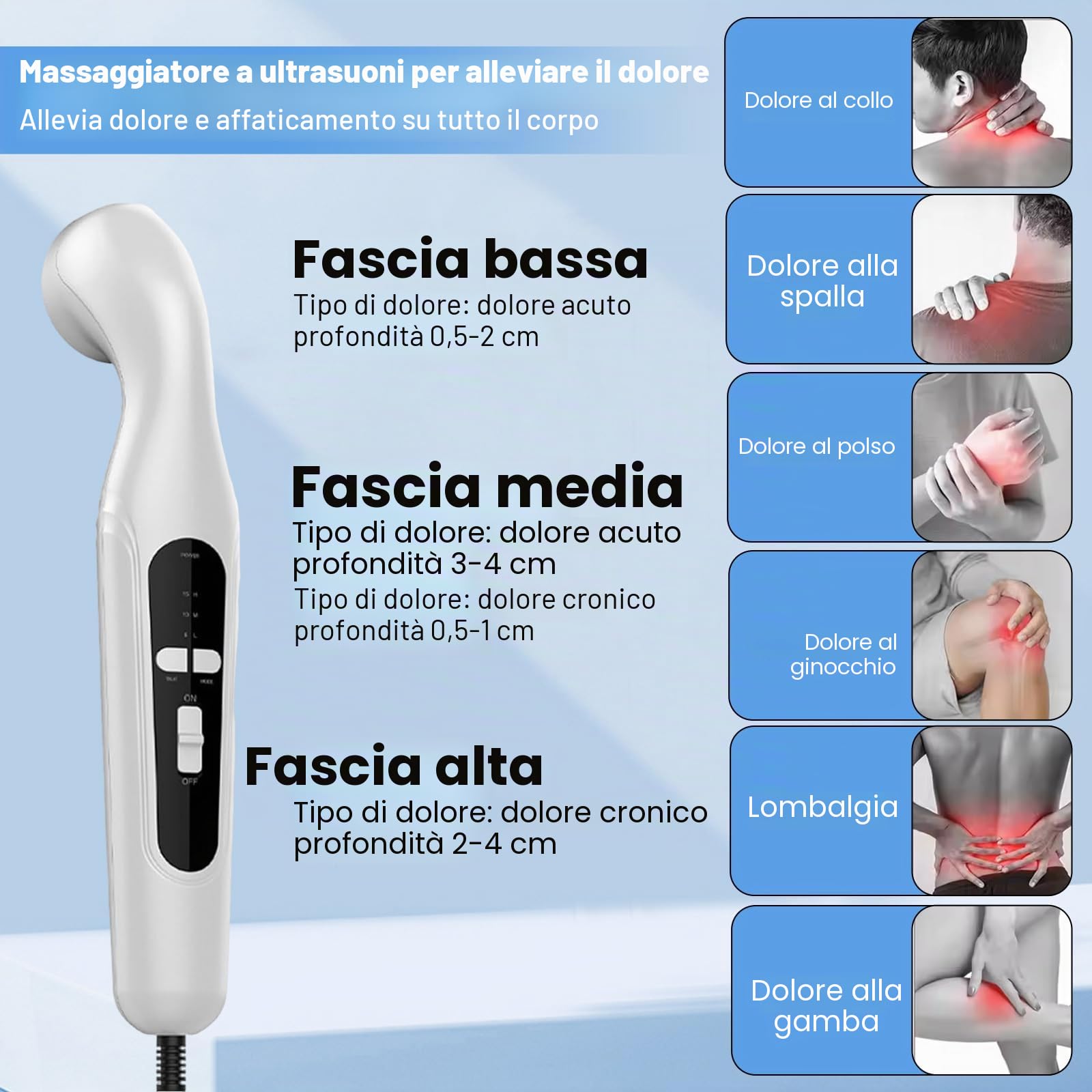 Kouamor Dispositivo portatile a ultrasuoni per il sollievo dal dolore e la terapia dell'artrite a 3 livelli, massaggiatore domestico da 5/10/15 minuti con controllo