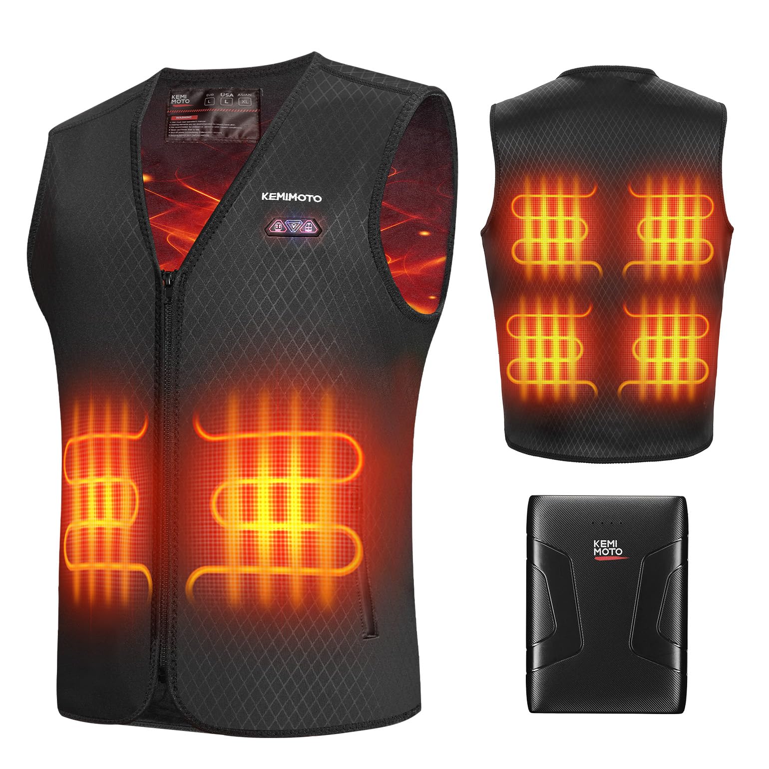 KEMIMOTO Gilet Riscaldato Uomo, Elettrico Gilet Riscaldato con USB, Giubbotti Riscaldati con 3 Temperature per all’aperto Lavoro Sci Escursionismo Caccia Moto