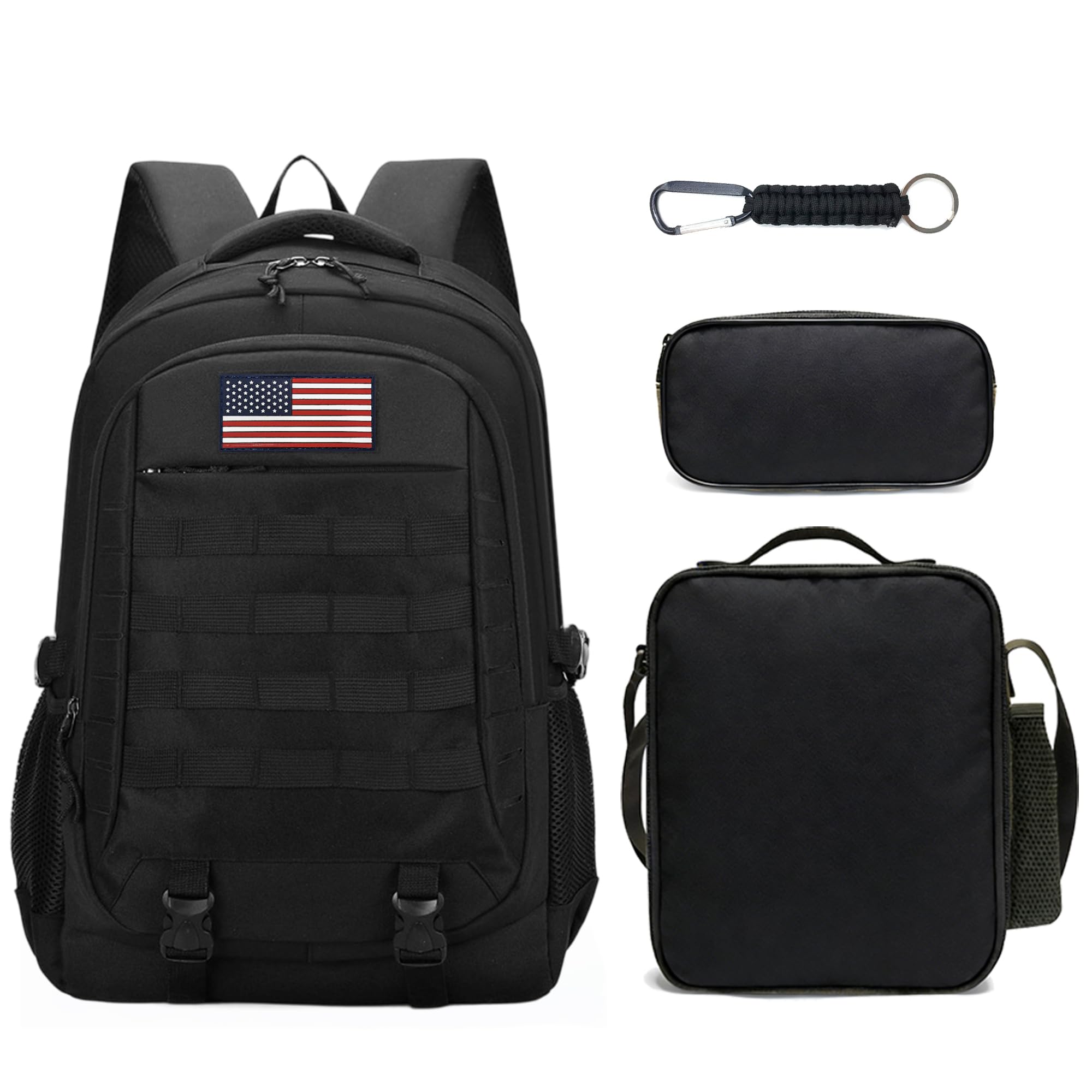 Backpack for Boys 3 in 1 Set, 19 Inch 55L Bookbag with Insulated Lunch Box Pencil Case, Molle School Backpack for Kids Teens, Outdoor Hiking Trekking Camping Travel for Elementary Middle High School