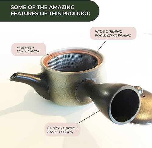 Miniatura 7 de Japanese Green Tea Co. Tetera japonesa de arcilla roja para té verde (9 onzas), tetera tradicional de arcilla fabricada en Tokoname con diseño