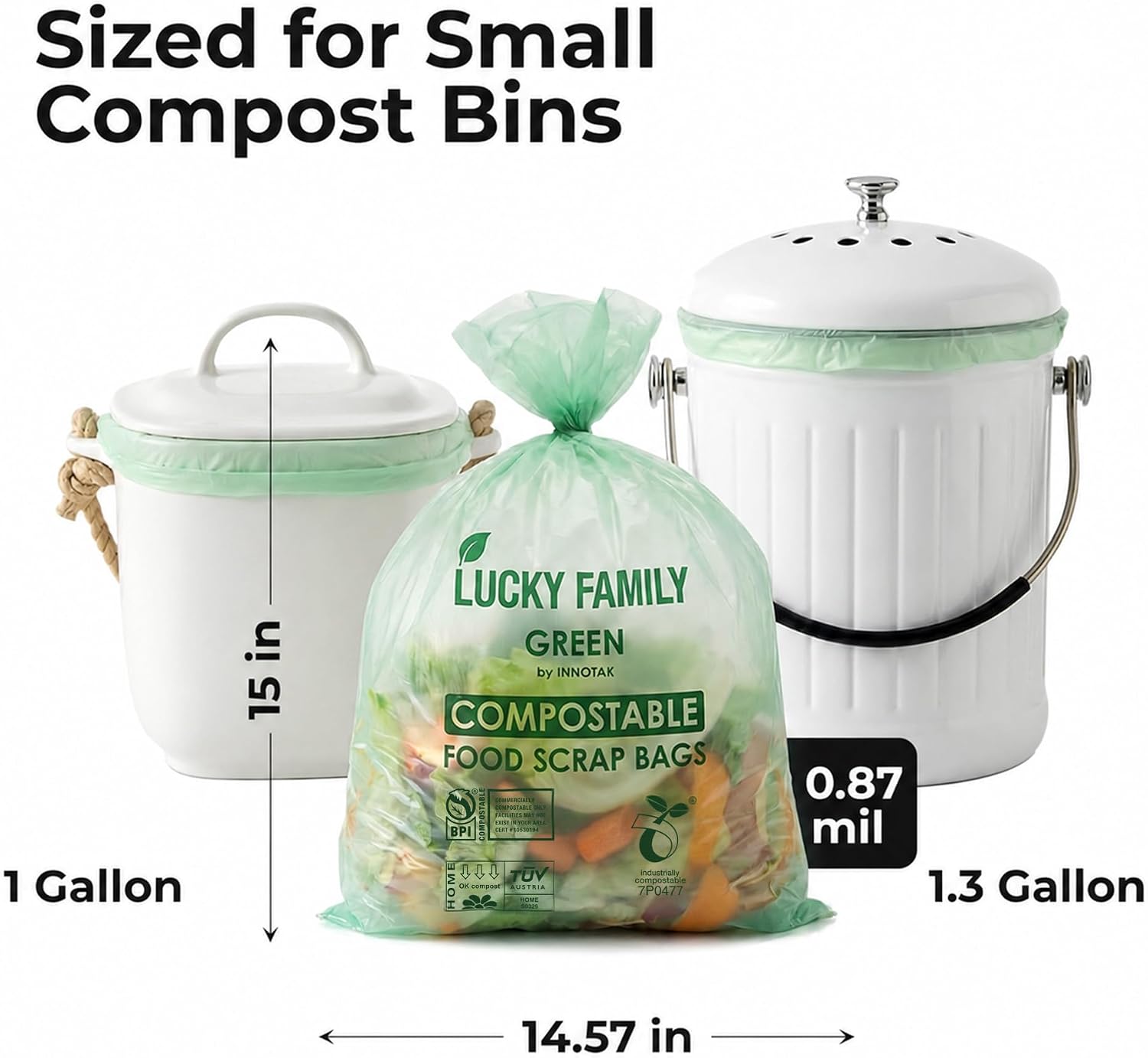 Compostable Trash Bags for Kitchen Compost Bins – 1.3 Gallon Small Compost Bags for Countertop Bin, Green Compostable Bags, BPI Certified ASTM D6400, Leak-Resistant Food Waste Bags (50 Count)