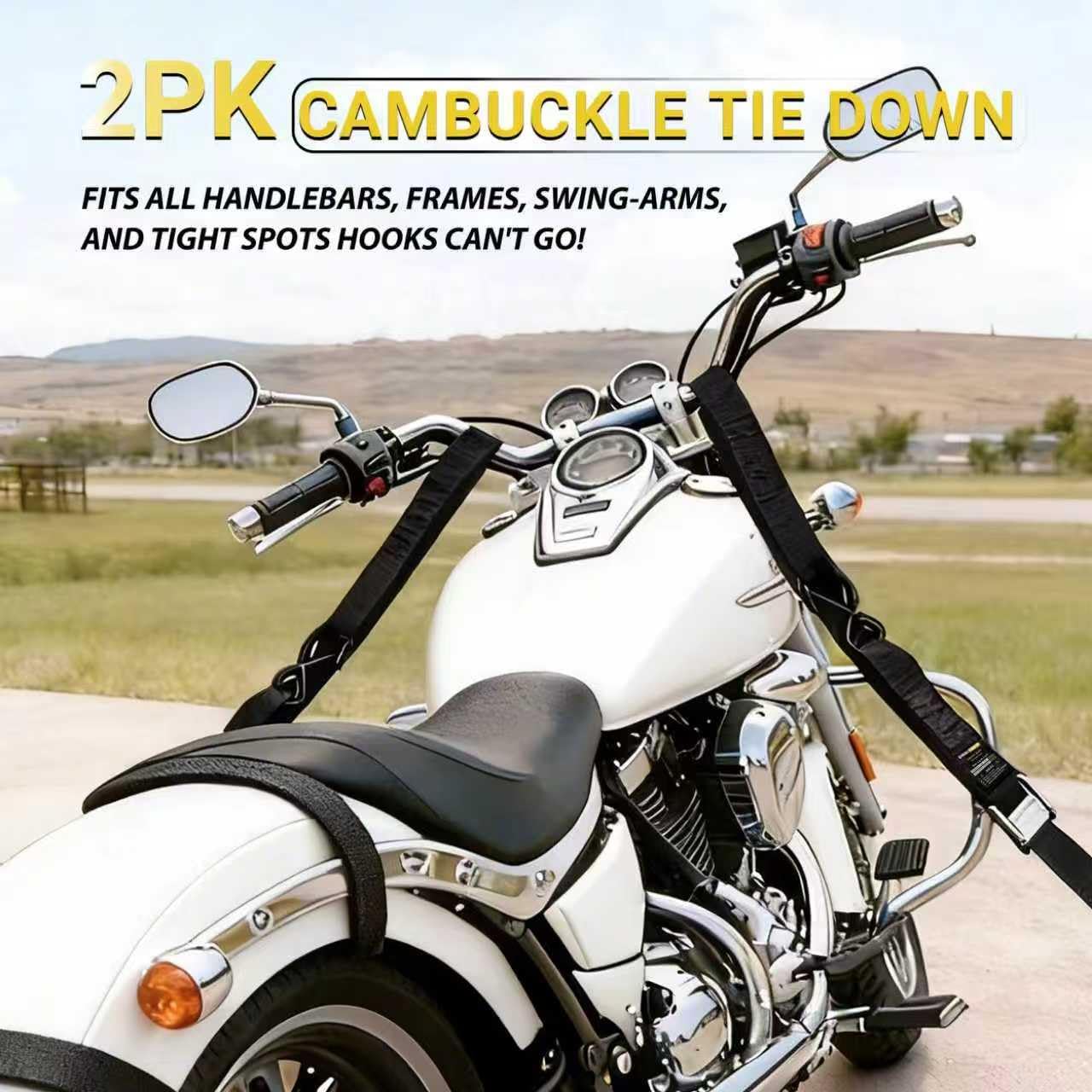 Motorcycle Tie Down Straps - 3,000lb Break Strength, 1.5 in X 8FT Heavy-Duty Cambuckle Tie Down Set with S Hook and Soft Loops - Better Than a Ratchet Strap Black