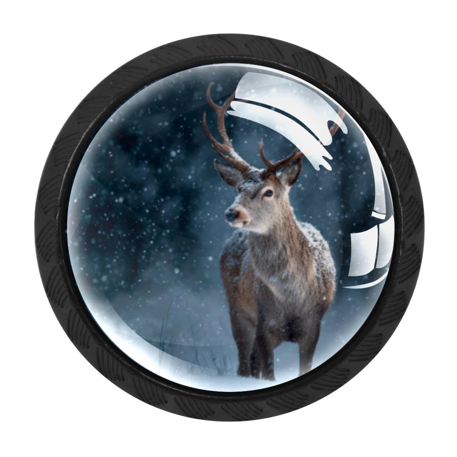 CHENZZZZ 4 Pieces Christmas Deer Snowy (1) Kitchen Cabinet Knobs Drawer Knobs Dresser Knobs Black Knobs Drawer Pulls Dresser Drawer Handles Knobs for Dresser Drawers