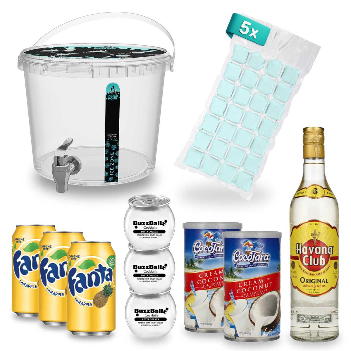 Plug'N'Pour Fertig Cocktail Set Pina Colada – inkl. Getränkespender | 11,36% Vol. | Cocktail Set zum Einschenken