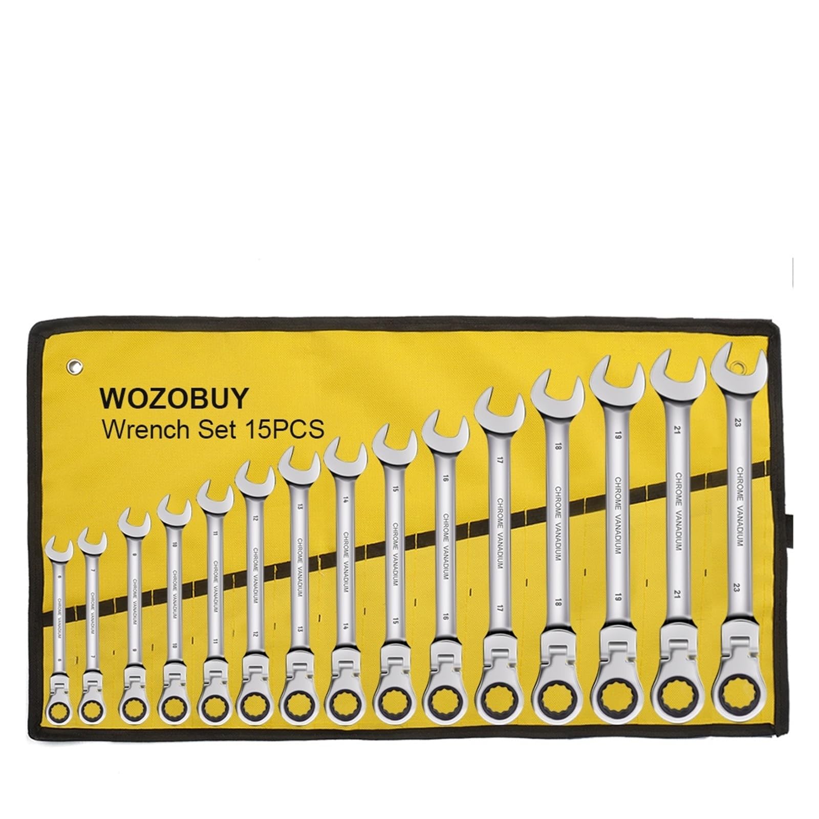 Yanyaxm 15Pcs Ratcheting Wrench Set,Combination Spanner Kit, Chrome Vanadium Steel Hand Tools Socket Key Ratchet With Canvas Bag