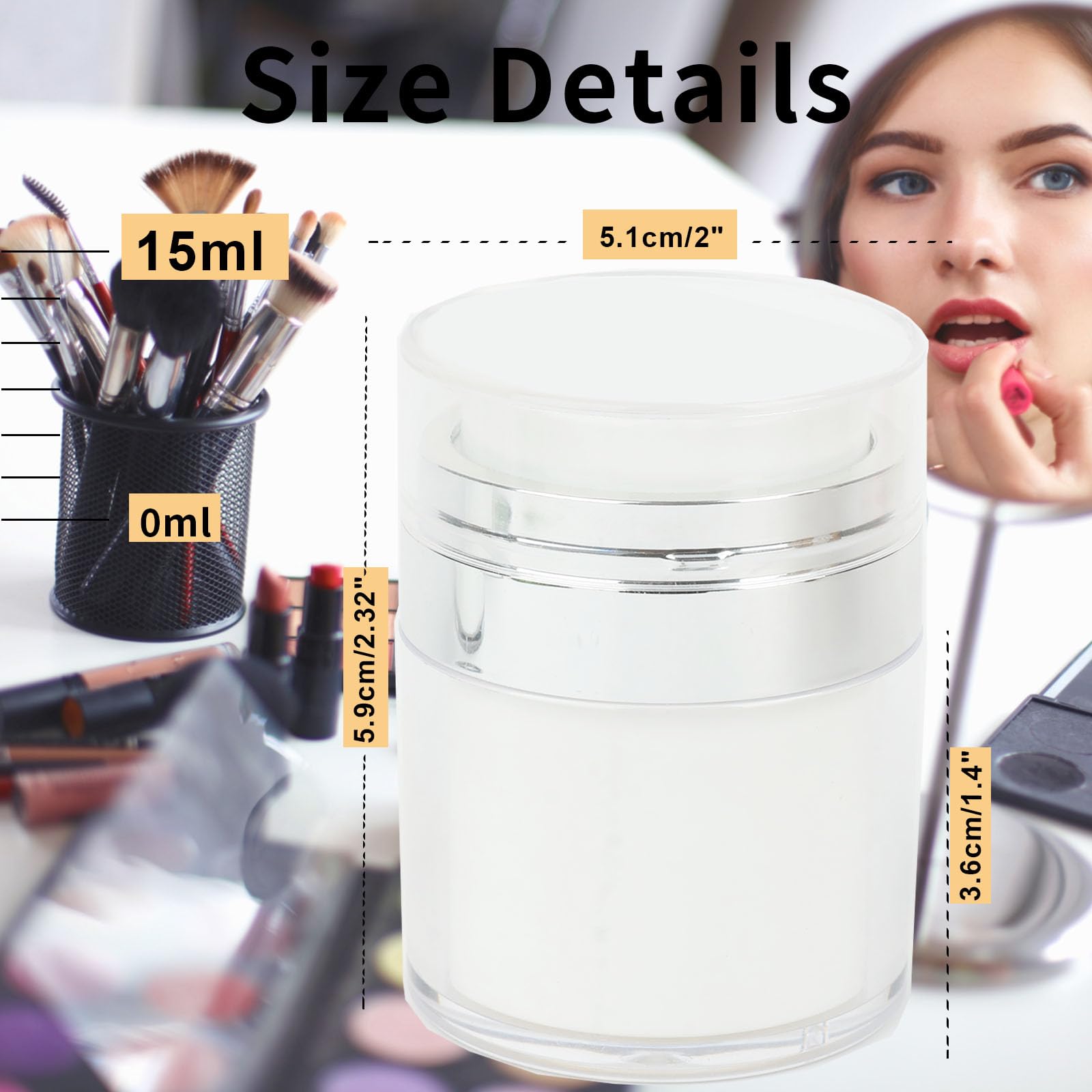 Dozownik kremu 15 ml, dozownik kremu, dozownik kremu, airless dozownik pompki, dozownik kremu, słoik z kremem do napełniania, puszka na krem, puszka na krem, 4 sztuki