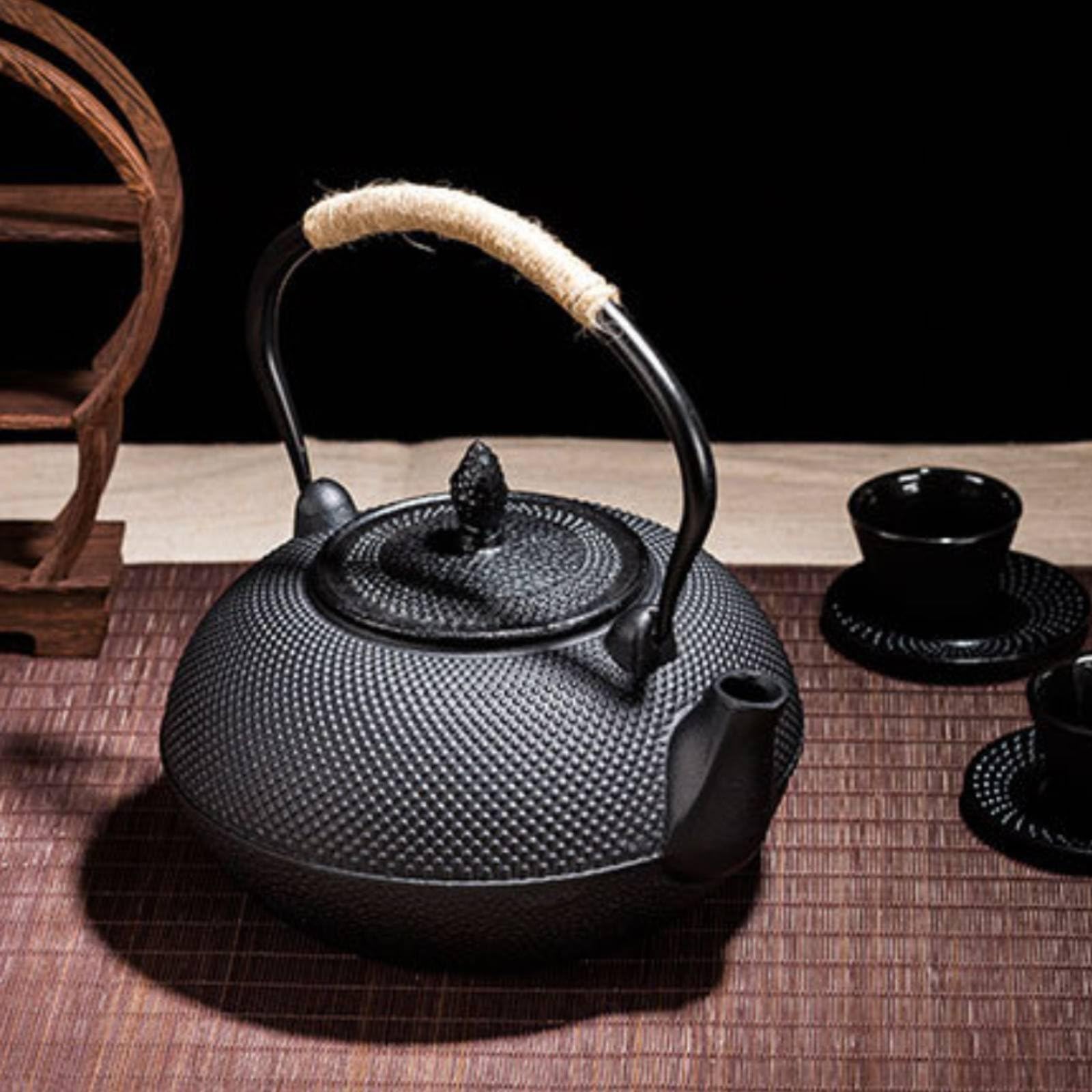 harayaa Tetera de Hierro Fundido Tetera Hervidor Kettle Taza con Retención de y Asa Arqueada Aislada Adecuada para Reuniones de, Array, Negro, Tradicional Con Textura De Gránulos, 3.0L