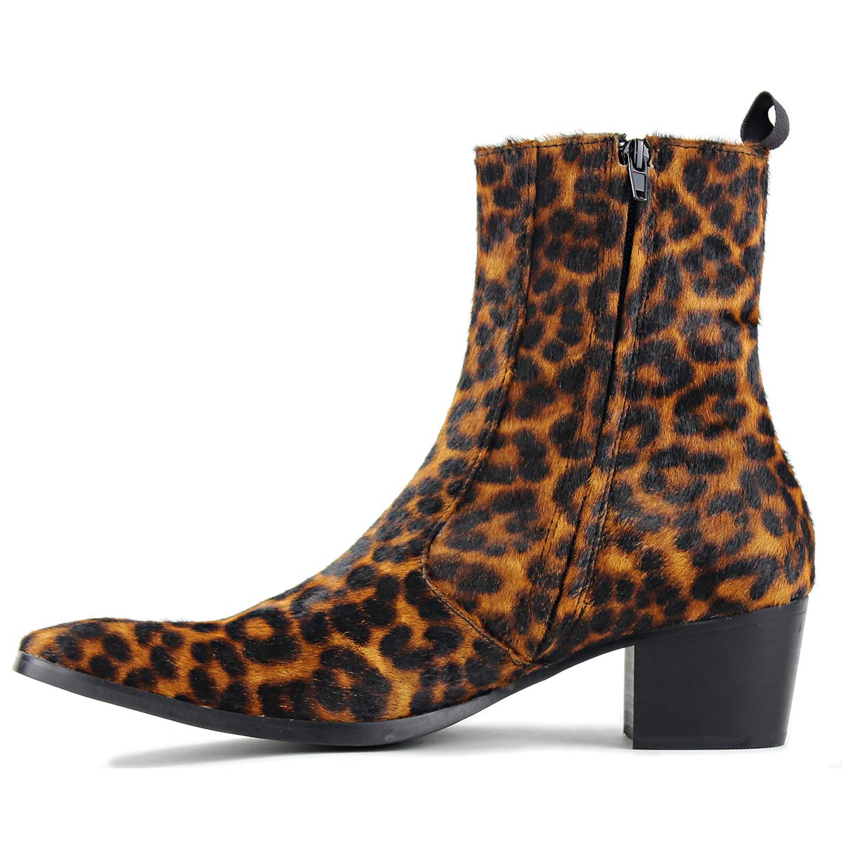 OSSTONE Chelsea Cowboy Stiefel für Männer High Heels Boots Men Herren Kleid Schuhe Reißverschluss Leder Leoparden OS-JY012-DE