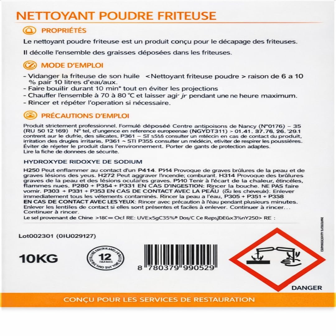 Puissant Détergent en Poudre pour Friteuse 10 kg – Orlav DPF+ – Nettoyant Cuisine Professionnelle – Élimine Graisses Incrustées et Résidus – Usage Restauration, Collectivités et Traiteurs