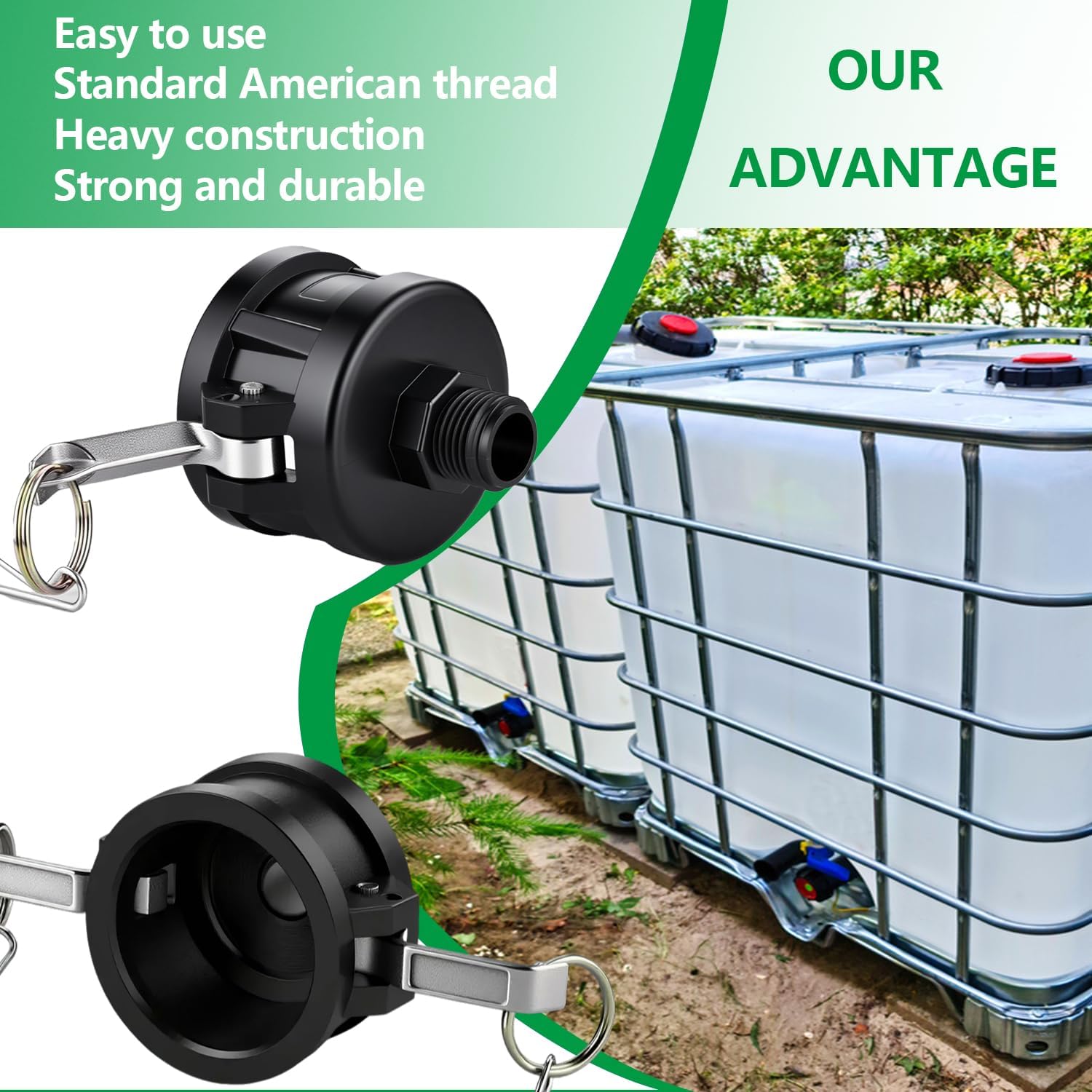  275 330 Gallon IBC Tote Adapter, Tank Drain Adapter for Garden Hose，IBC Tote Fittings，2 Inch Camlock Fittings to 3/4 Inch Male，2 Pack thumbnail