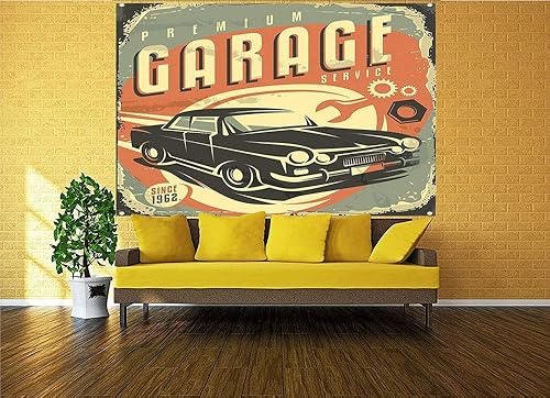 Miniatura 2 de 100x100 inches Wall Mural,Promotional Retro Design Auto Mechanic Car Service Concept Nostalgic Vehicle Peel and Stick Self-Adhesive Wallpaper