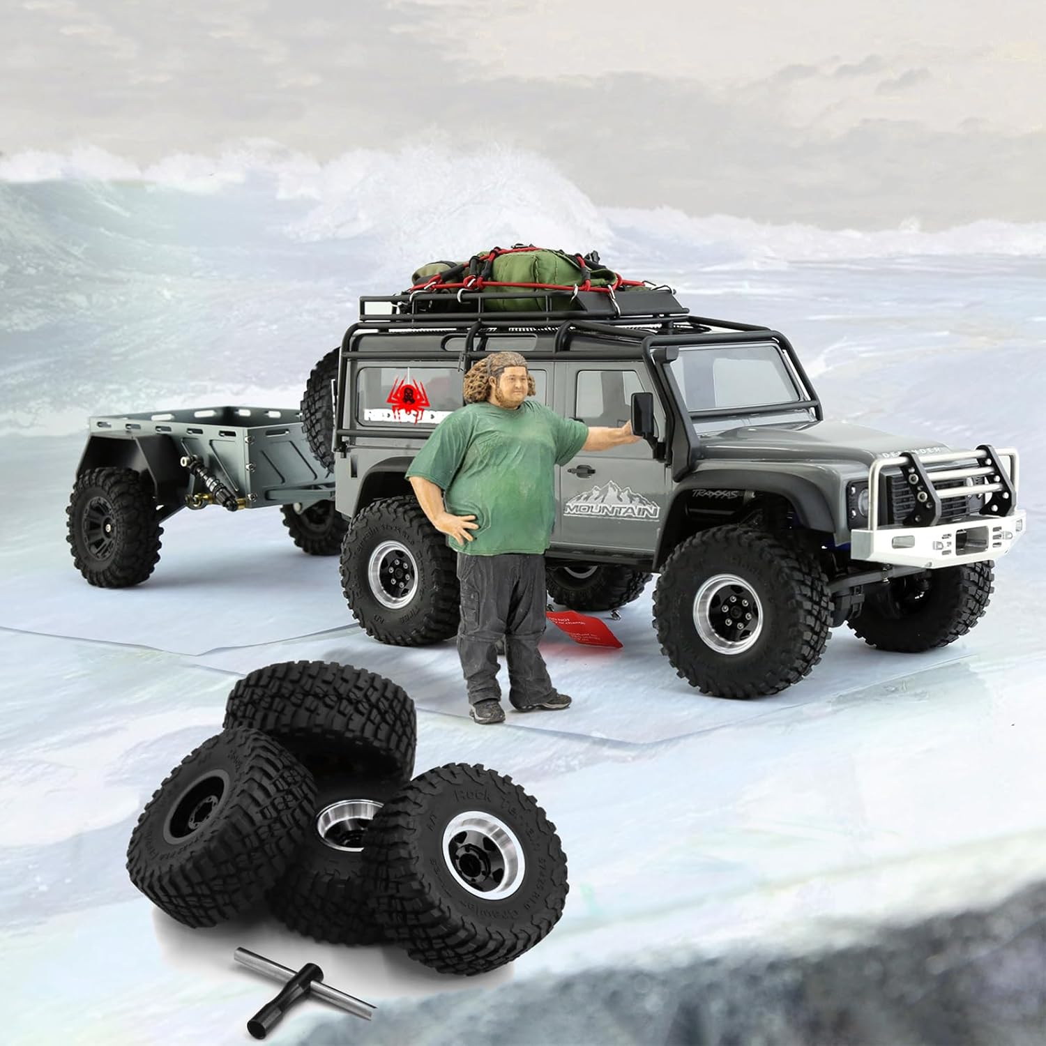 REDSPIDER 1.0 Beadlock Wheels and Tires（4pcs）， 1.0 Crawler Tires for 1：24 1:18 RC Scale Rock Crawler Car SCX24 FMS FCX24 TRX4M Axial AX24 90081 Gladiator Bronco C10 ﻿ (Black)