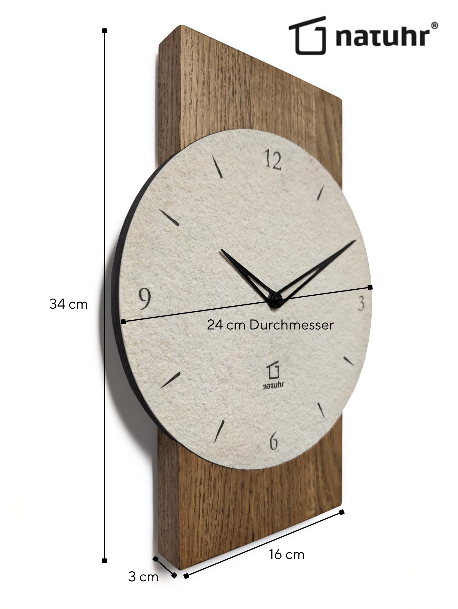 Großglockner - Reloj de pared, madera de roble, piedra arenisca, fabricado en Alemania (piedra arenisca, roble ahumado, mecanismo de radio)