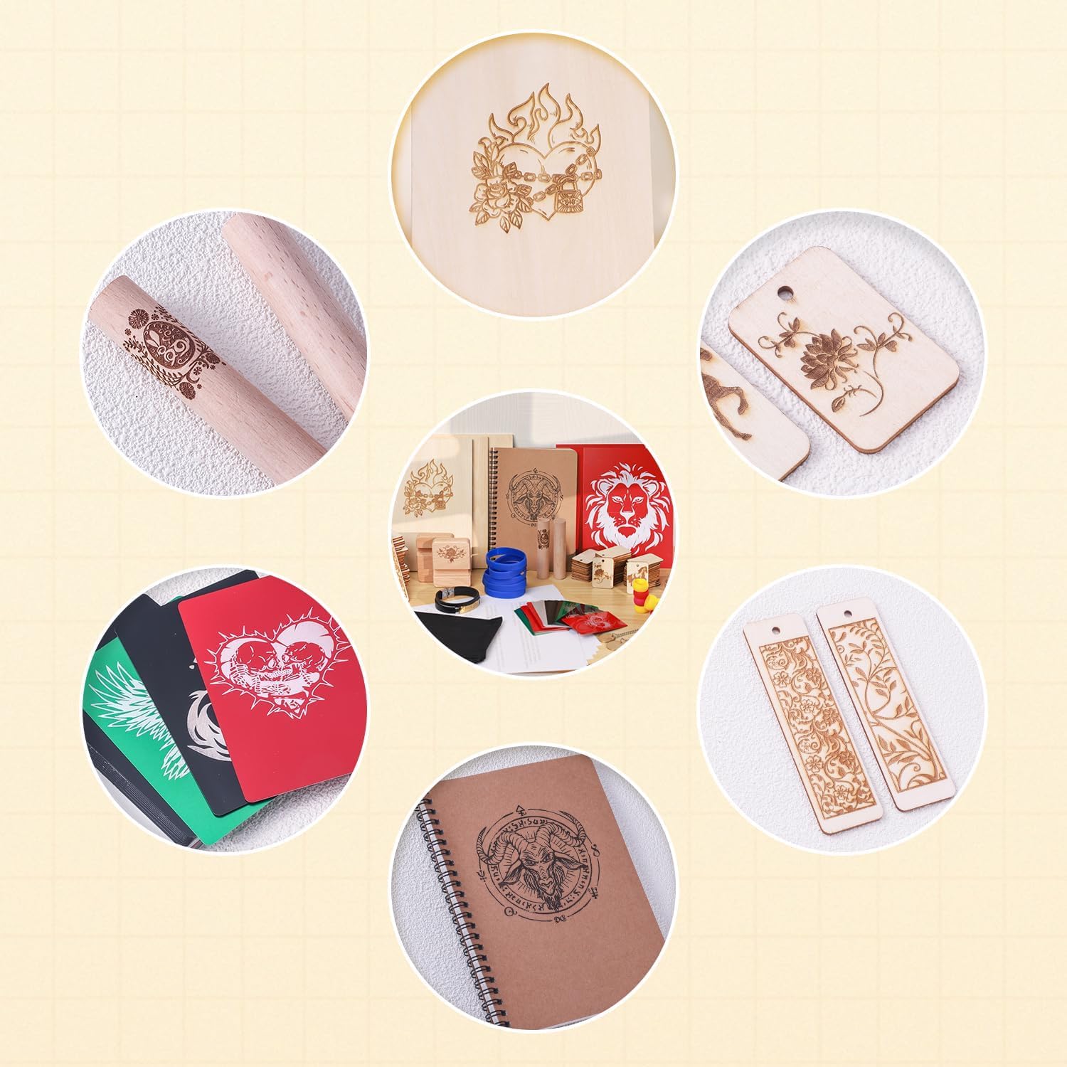 175-teiliges Laser-Gravur Material-Sortiment aus Holz, Metall & Acryl - DIY Starter Kit für Schlüsselanhänger, Hundemarken und Visitenkarten