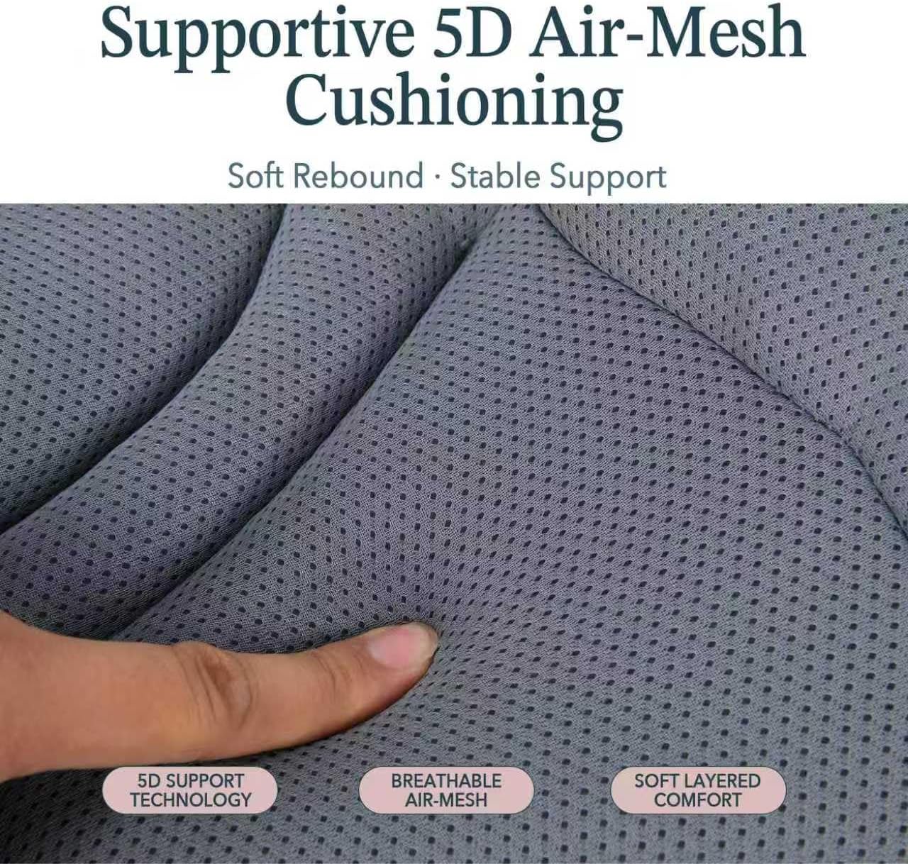 Bath Pillow for Tub 5D Air Mesh with 72 Silicone Suction Cups Grey