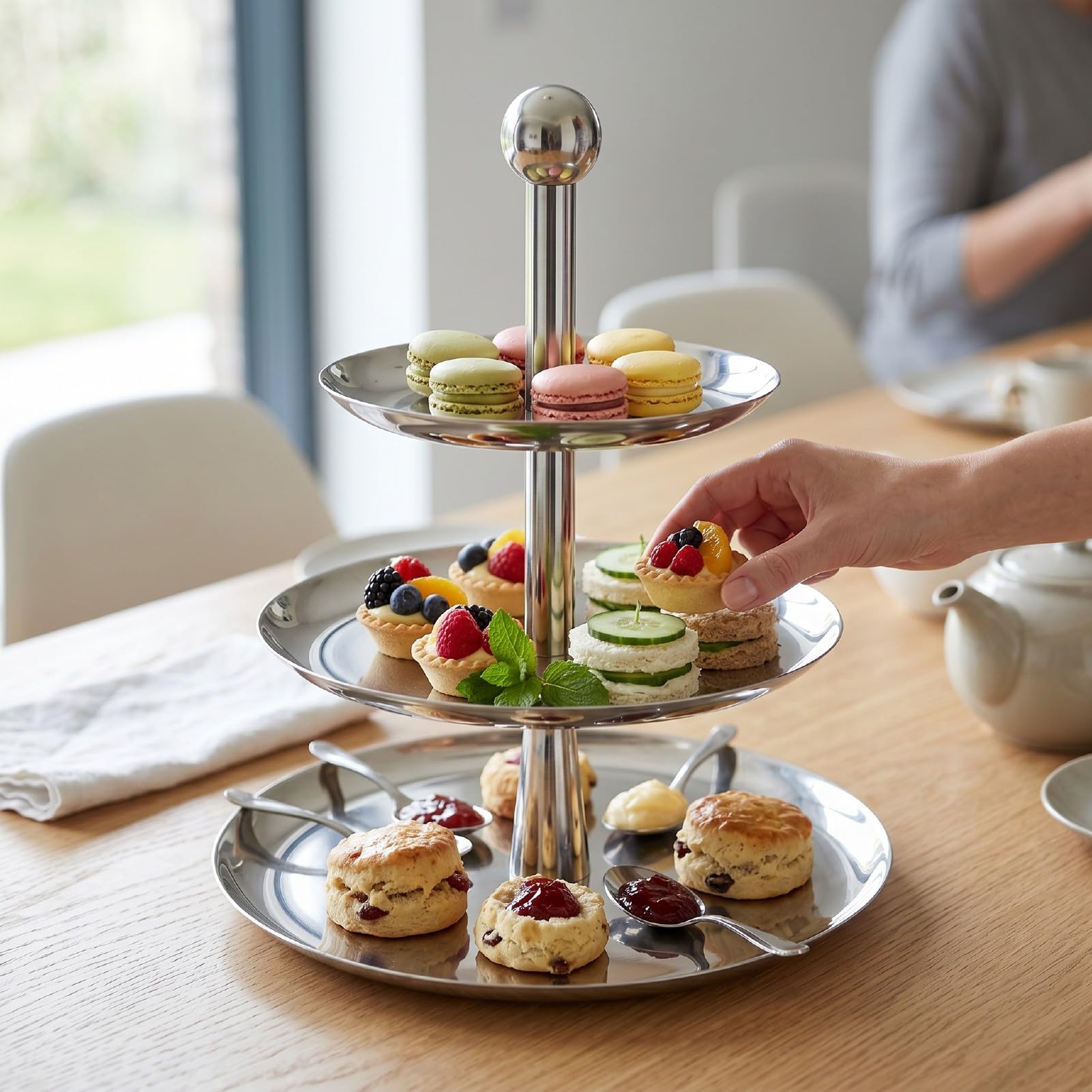 Bandeja para Servir Frutas de Acero Inoxidable, Soporte para | Construcción de Metal Resistente, Exhibición de Postres de Varios Niveles, Altura de 12,5 Pulgadas, Adecuada para Bodas y