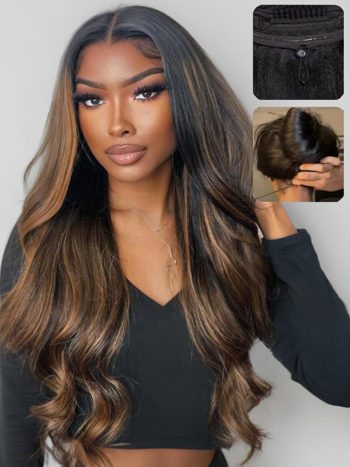 UNICE Bye Bye Slip Body Wave 7x5 Pre Cut Lace Front Wigs Human Hair with Drawstring Balayage Brown Glueless Wig Pre Plucked Bleached Knots Natural Hairline 150%
