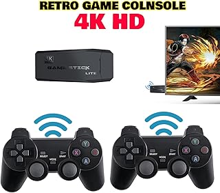 Wireless Retro Game Console,Retro Game Stick 4K,Nostalgia Stick Game,4K HDMI Output,Plug and Play Video Game Stick Built in 10000+ Games,9 Classic Emulators, with Dual 2.4G Wireless Controllers(64G)