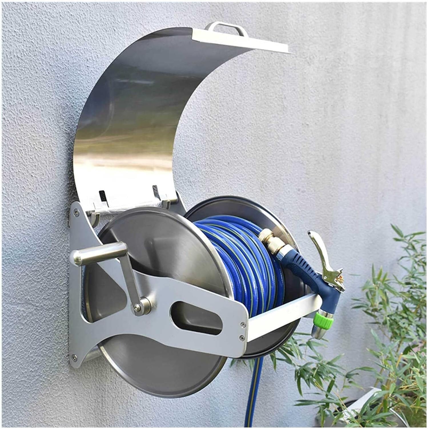 Stainless Steel Garden Hose Reel,Heavy Duty Metal Wall Mount Water Hose Storage Rack(Rack+25m Hose)