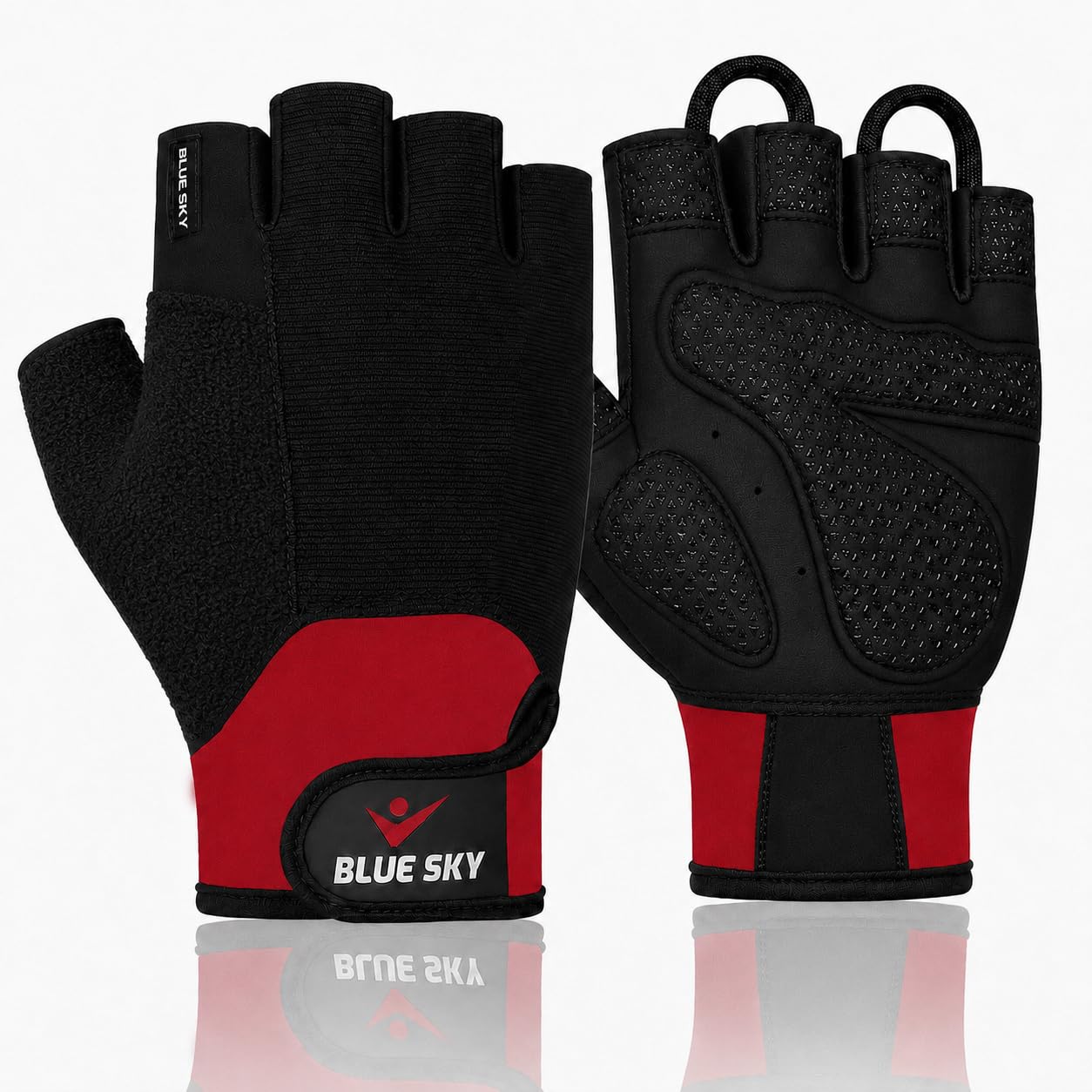 BLUESKYPORTS Weight Lifting Gloves for Men & Women CrossFit Training Breathable Workout Gloves Non-Slip Silicone Grip Padded Palm Pull Up Gloves for Weightlifting Gym Gloves (Black & Red, XL) — image 1
