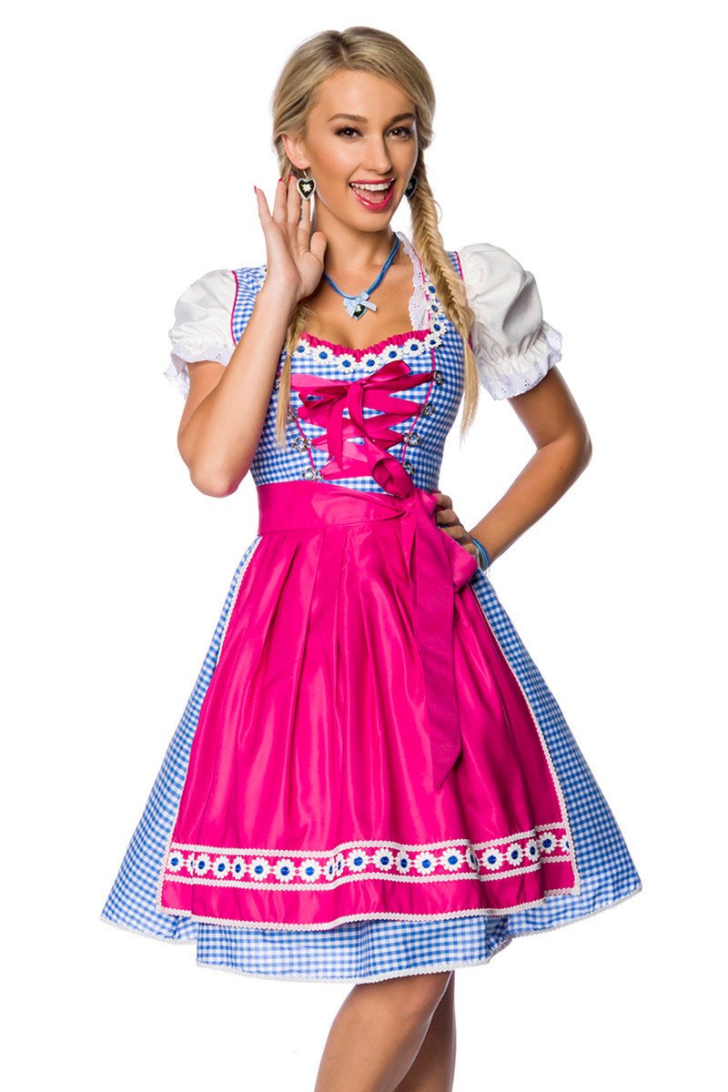 Dirndline Women's Traditional Checked Dirndl Dress for Special Occasions, Pink/Blue/White, XS