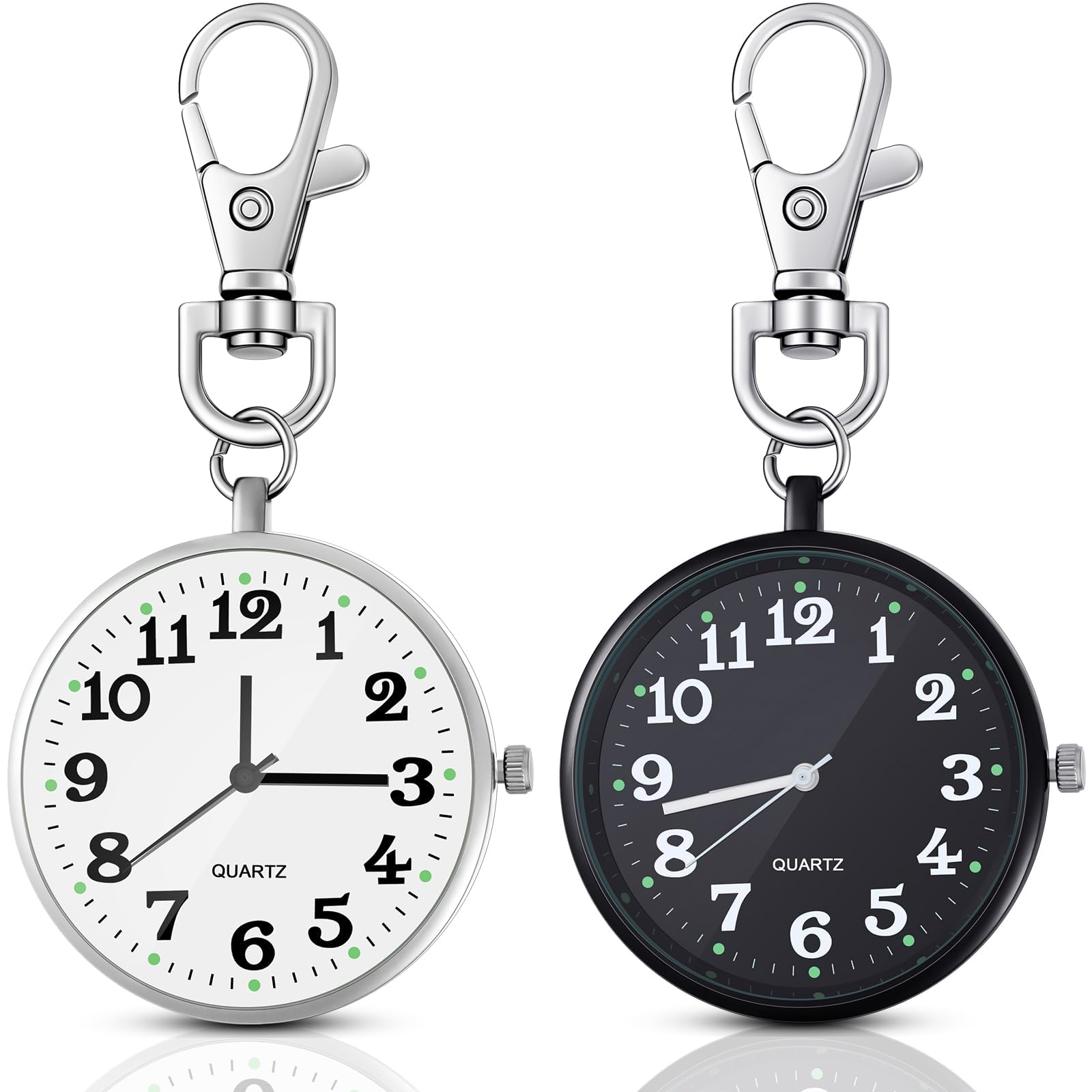 2Pcs Pocket Watch Keychain,Clock Keychain for Everyday Use, Portable Mini Pocket Watch with Key Buckle, White and Black Timepiece for Gifts, Students and Professionals