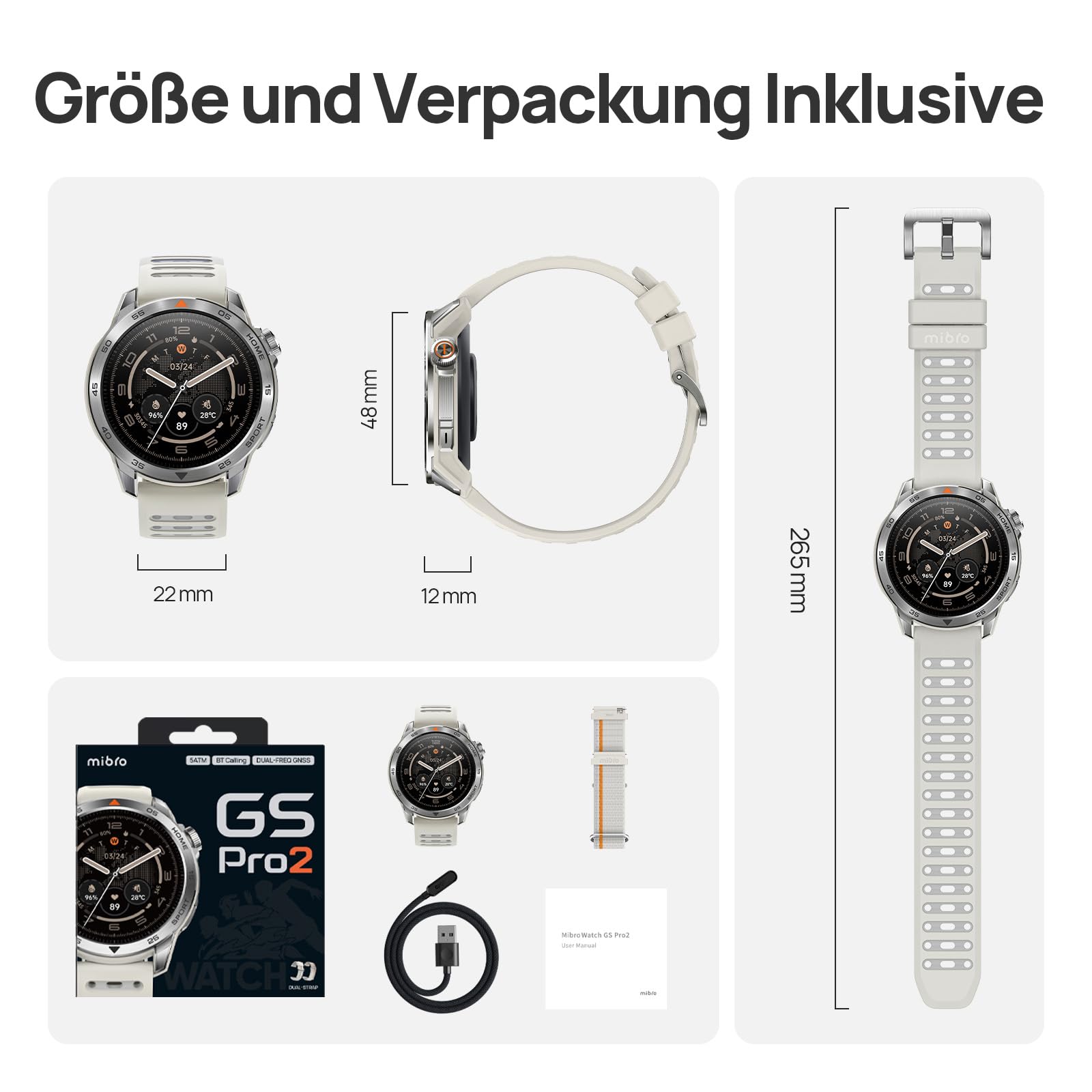 Mibro GS Pro2 Sportuhren für Herren - GPS Sportuhr mit 1,43" AMOLED, Dual-Frequency GPS Laufuhr, Trainingsfunktionen, Navigation, Laufen Tennis Schwimmen Radfahren Laufen Skifahren(Hellbeige)