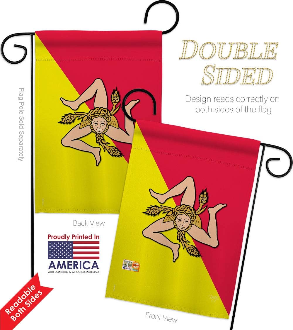 Sicily Garden Flag Set Wall Holder Regional Nationality Nation International World Country Particular Area Small Decorative Gift Yard House Banner Double-Sided Made In USA 13 X 18.5