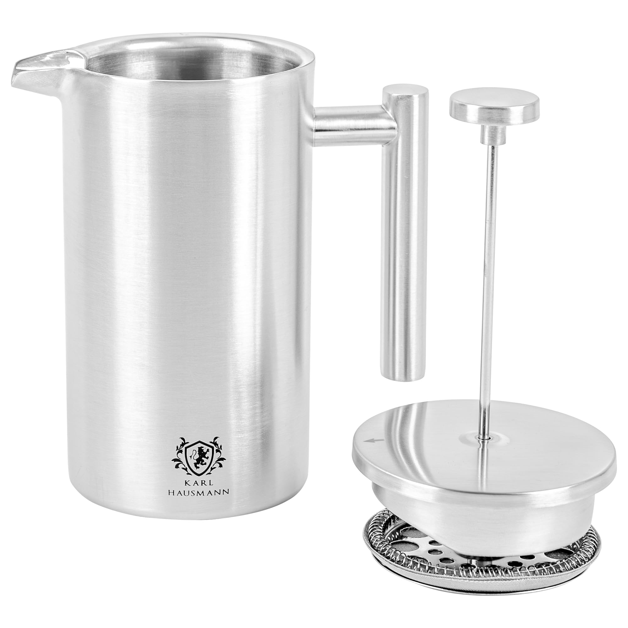 KARL HAUSMANN French Press Caffe Camping - 1 Litro / 8 Tazze - Caffettiera Francese Acciaio Inox - Macchina Caffè - coffee pressa francese campeggio - frenchpress inossidabile - Argento frenchpress