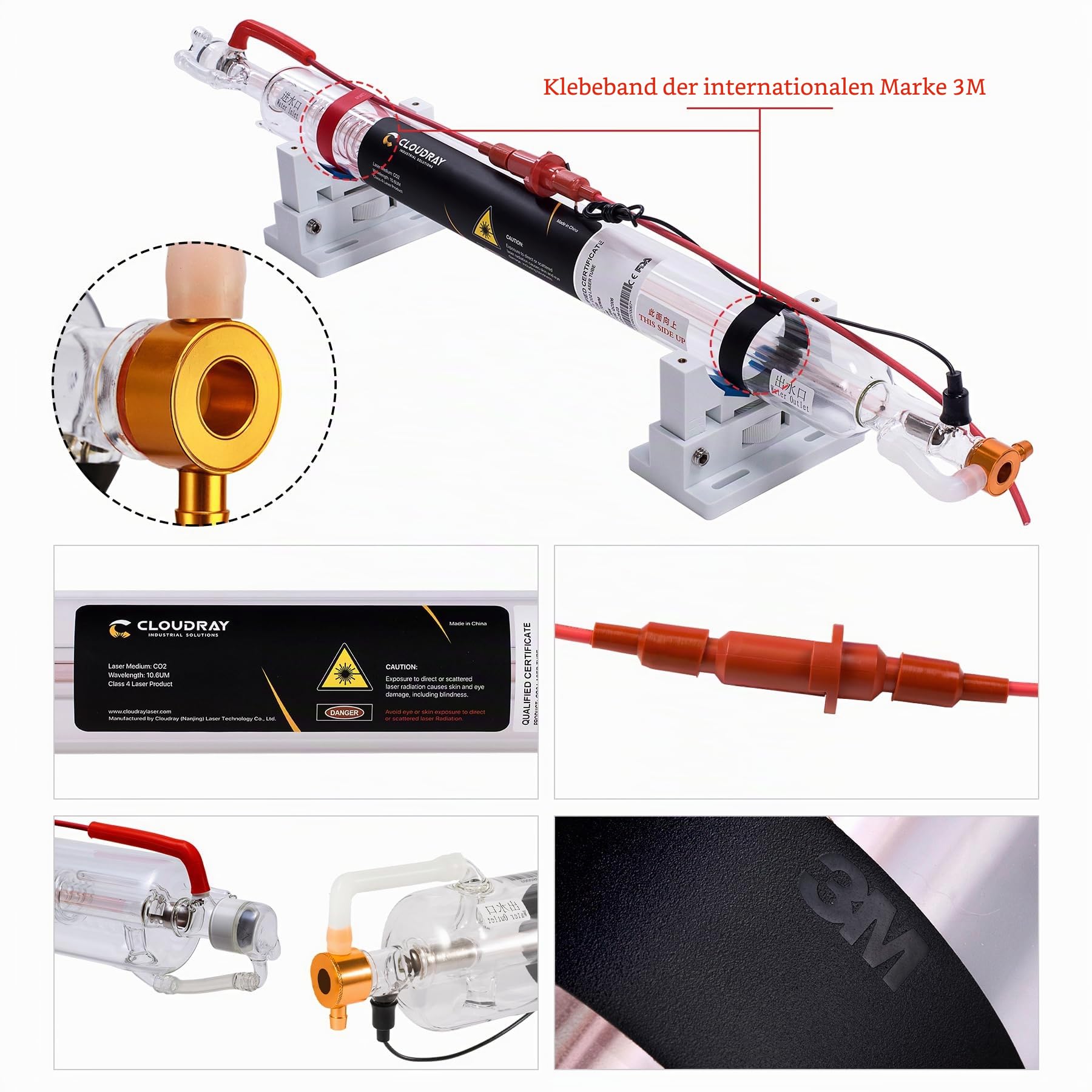 Cloudray CO2 Laserröhre 40W, 720 mm Länge, 50 mm Durchmesser, Glas Laser Tube für CO2 Lasergravierer & Schneidemaschinen (CR35 35-45W)