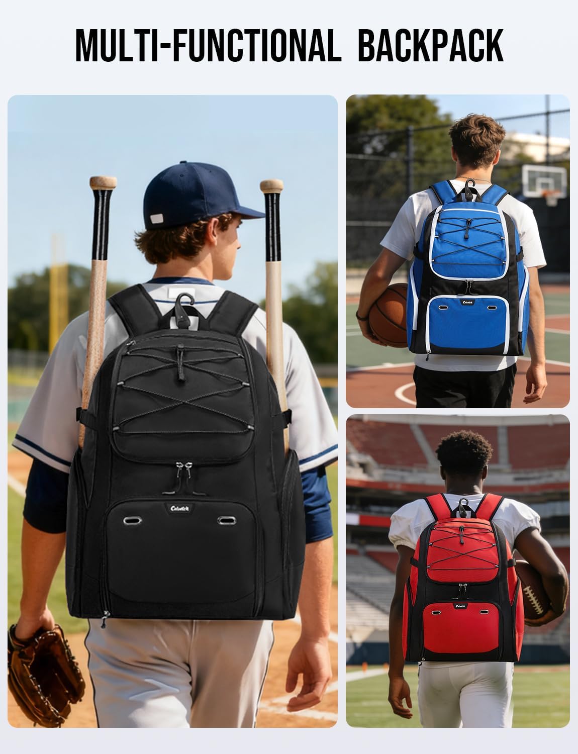 Baseball Backpack for Adult Large Capacity Softball Bat Bag with Shoe Compartment & Wet Pocket Baseball Bag with Fence Hook for 4 Bats & Equipment - Image 6