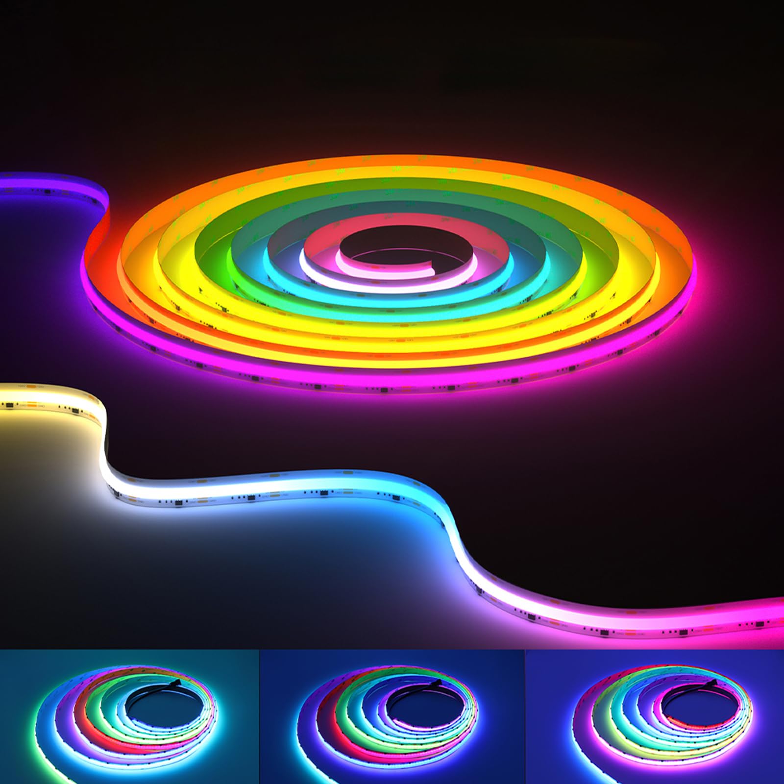 MALIIGAZA Addressable RGB COB LED Strip with WS2811 IC, 10m 24V 7200 LEDs Flexible 12mm Black PCB for Gaming, TV Backlight, Indoor Decor Lighting (Controller & Power Not Included) — image 1