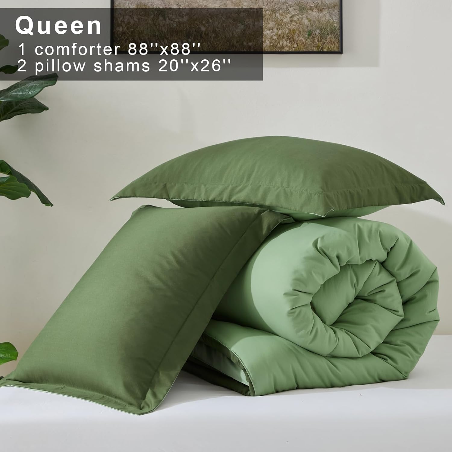 satisomnia Green Queen Comforter Set 3 Piece, Full Size Down Alternative Comforter Set - Image 6