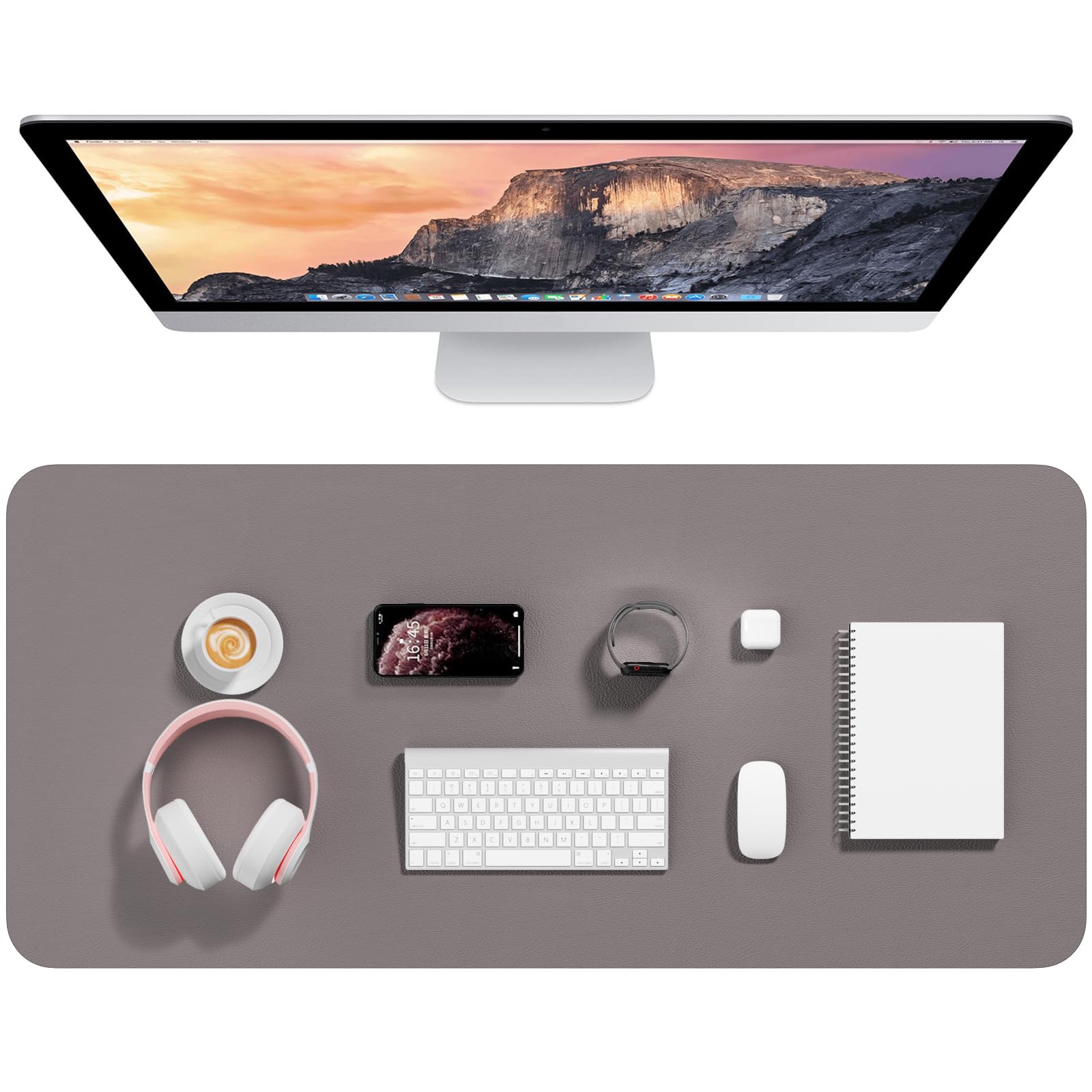 Desk Pad, 35.5" x 17" PU Leather Mat, XXL Extended Mouse Waterproof Blotter Protector, Ultra Thin Large Laptop Keyboard Non-Slip Writing Pad for Office Home, Light Gray — image 1