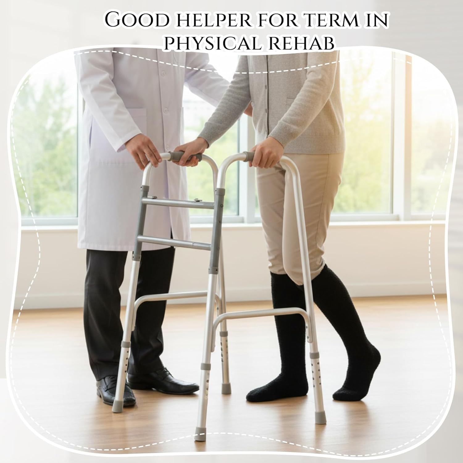 Janmercy 2 Pairs Non Slip Crew Socks Hospital Socks with Grips Cozy Fuzzy Slipper Knee High Stocking for Women, Men - Image 6