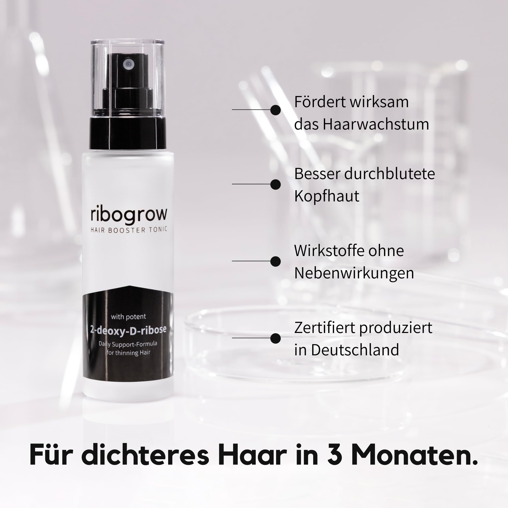 Hair Booster Tonic | Haarwachstum Spray 50ml mit 2-Desoxy-D-Ribose & Koffein | gegen Haarausfall Männer & Frauen | Dermatest Exzellent