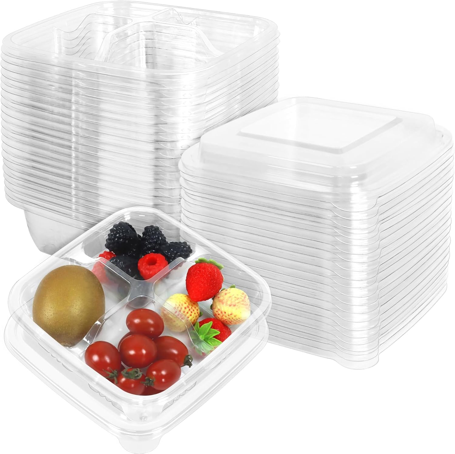 40 Pack Clear Bento Snack Food Containers, 4 Compartment Meal Prep Containers with Lids for School and Work