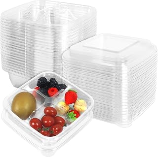 40 Pack Clear Bento Snack Food Containers, 4 Compartment Meal Prep Containers with Lids for School and Work