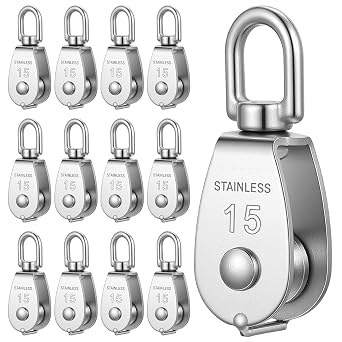 12 Pcs Single Pulley Block, Stainless Steel Pulley Block for Rope, Heavy Duty Swivel Wheel for Lifting Heavy Duty