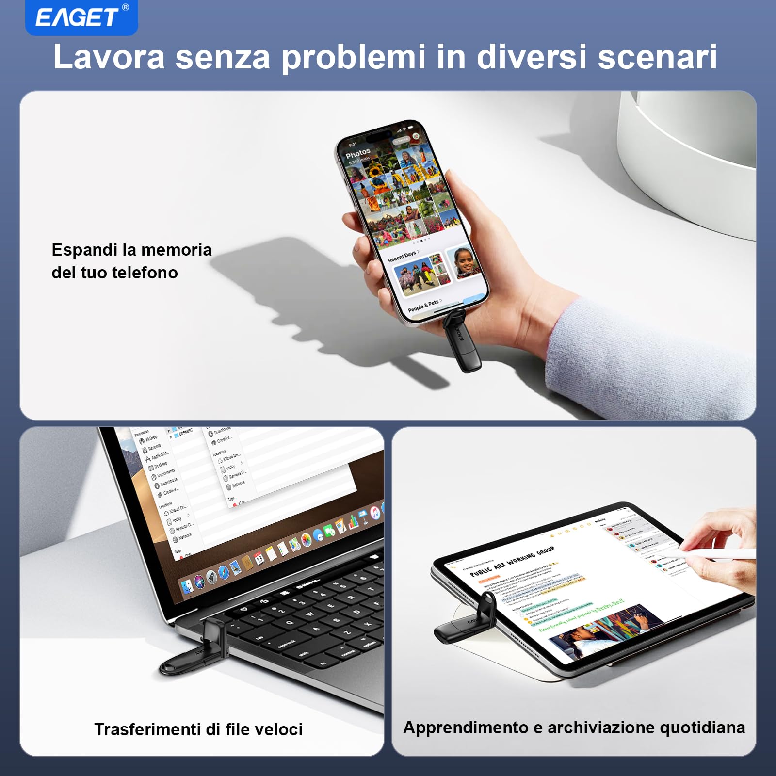 Eaget Chiavetta USB C da 256GB, Dual Drive Type-C e USB-A, flash drive a stato solido, fino a 400 MB/s ad alta velocità, design in metallo, SSD esterno portatile per iPhone 15/16/17, Android, laptop