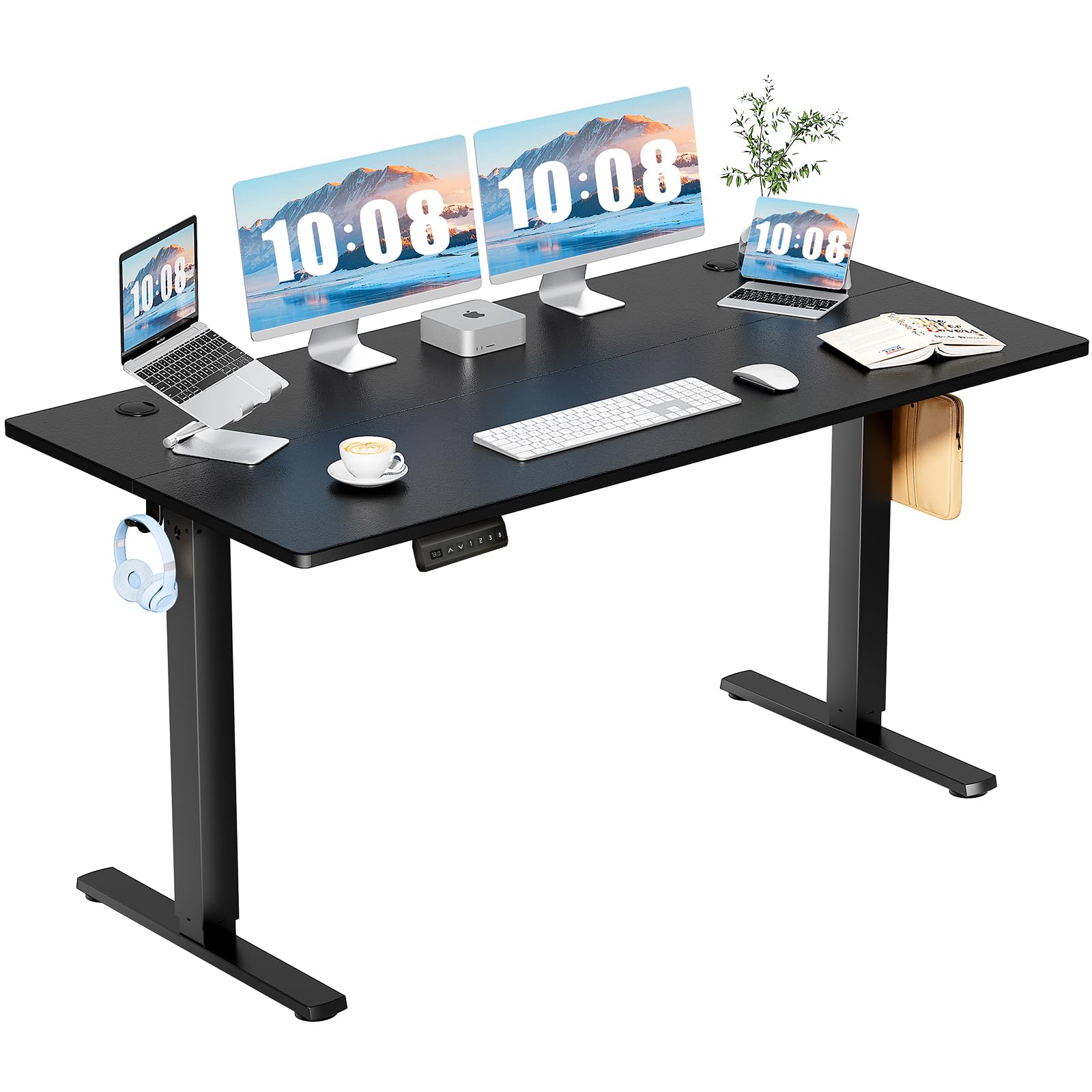 DUMOS 63 Inch Electric Standing Desk, Memory Adjustable Home Office Desk | Sit Stand Up Desk for Work Home Office,Adjustable Desk, Rising Computer Table with Splice Board,Cable Management,Hook,Black
